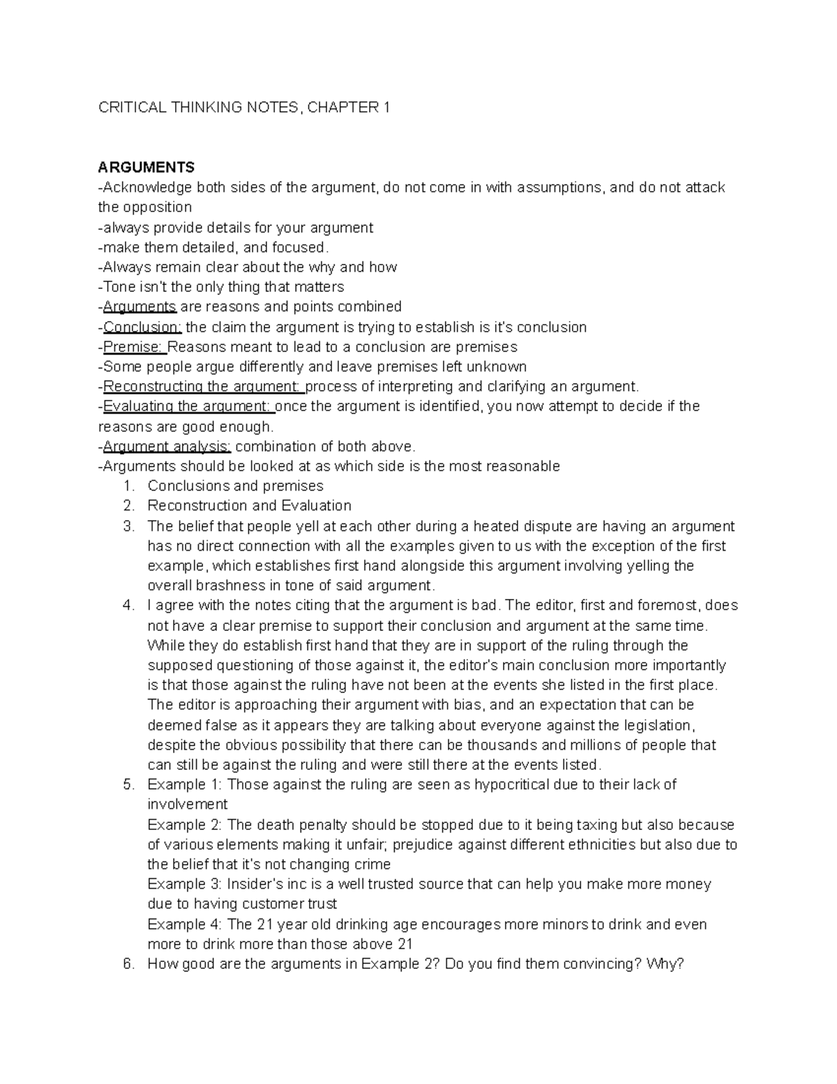 SSH week 1 - wddwd dwdwdwd - CRITICAL THINKING NOTES, CHAPTER 1 ...