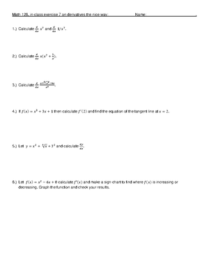 Seminar assignments - In class exercise 1 - Math 126, exercise 1 on ...
