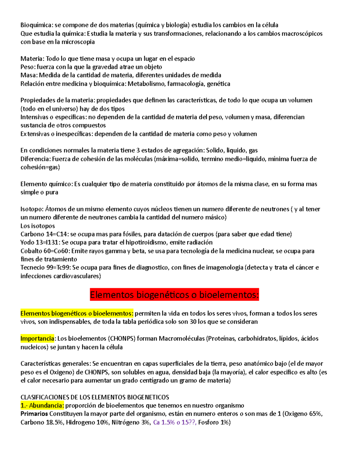 Bioquimica Primer Parcial - Bioquímica: Se Compone De Dos Materias ...