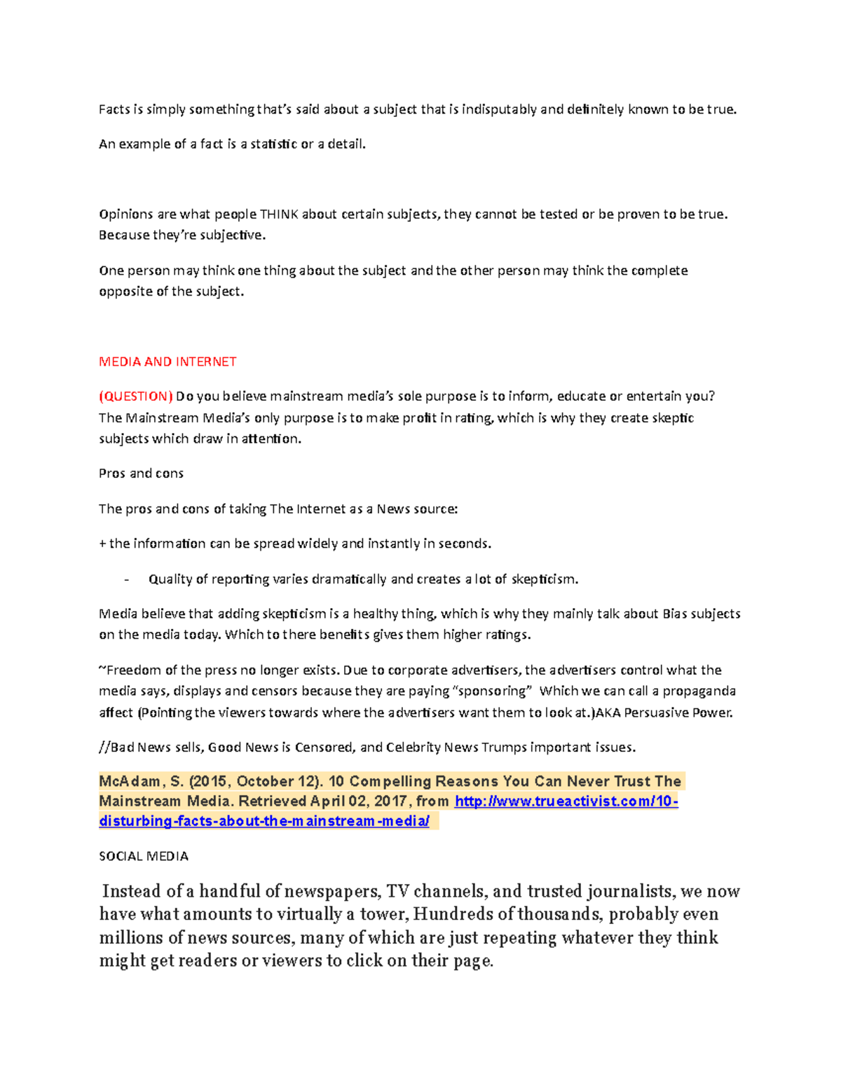 Facts is simply something that - An example of a fact is a statistic or ...