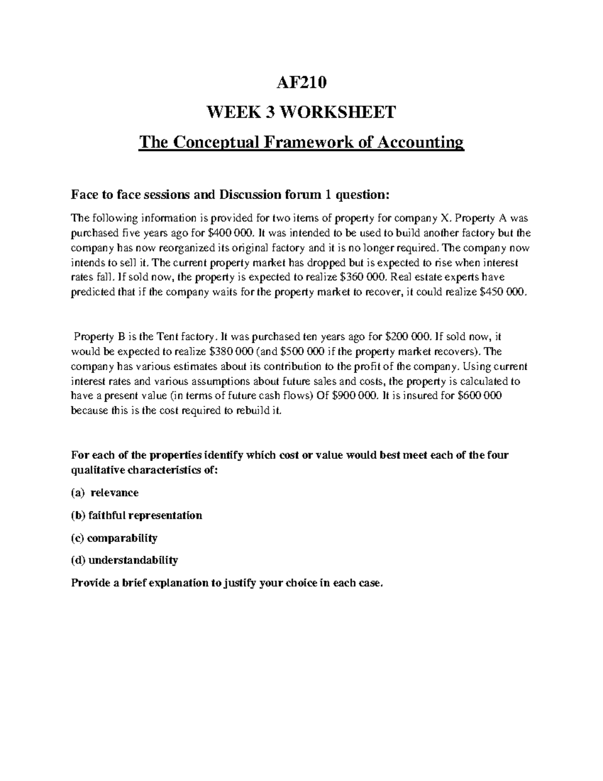 AF210 - Week 3 Discussion Forum 1 and Face to Face Session Questions ...