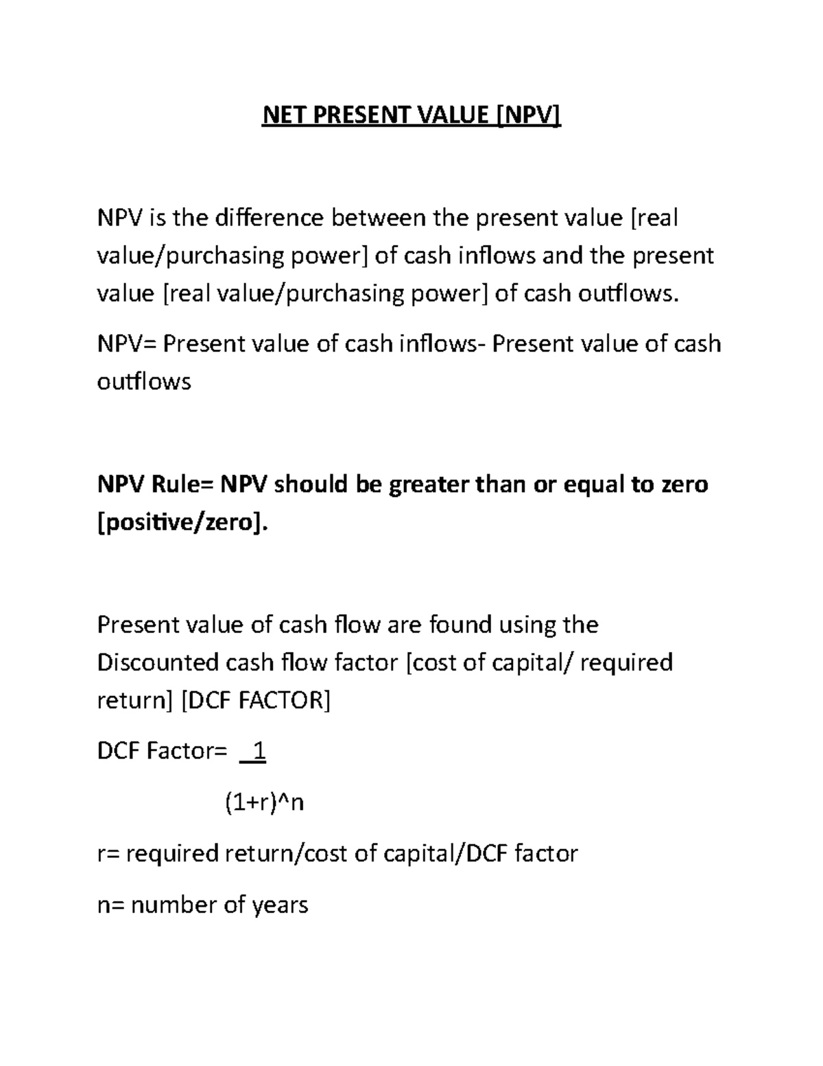 NET Present Value - Alevel notes on accounting - NET PRESENT VALUE [NPV ...