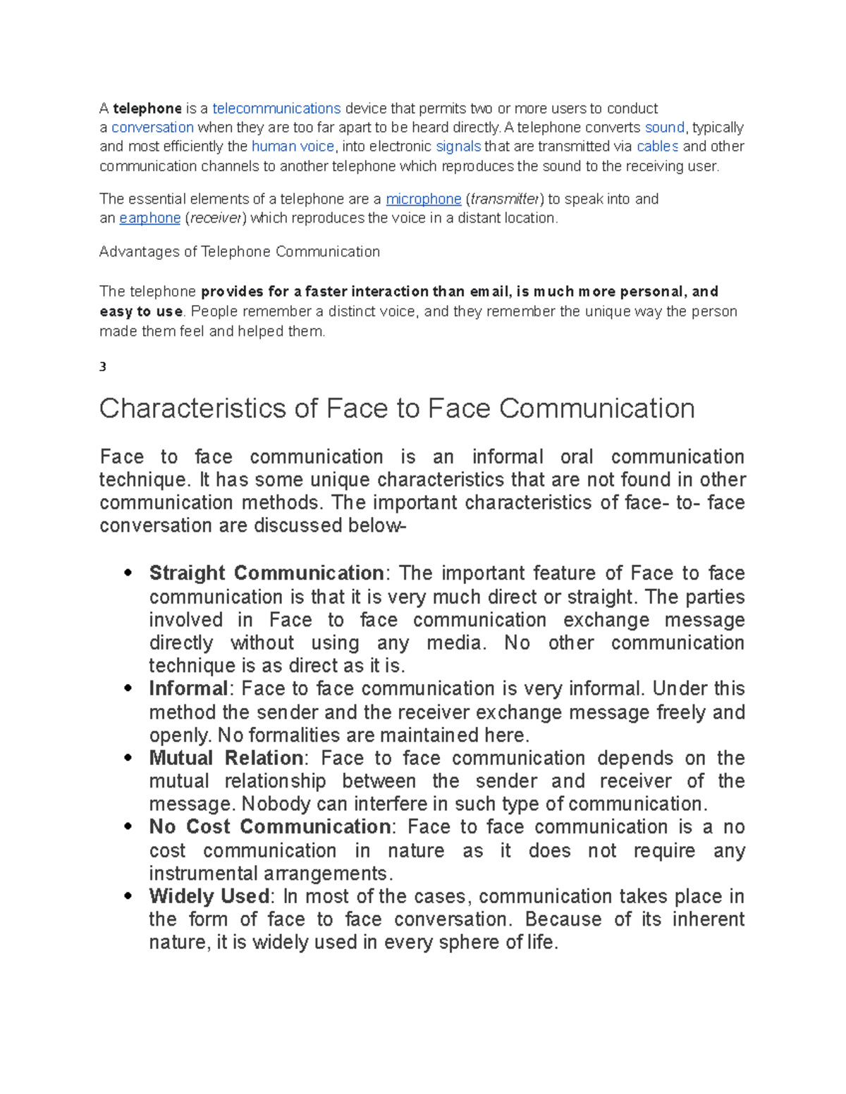 Assign COMM - short note - A telephone is a telecommunications device ...