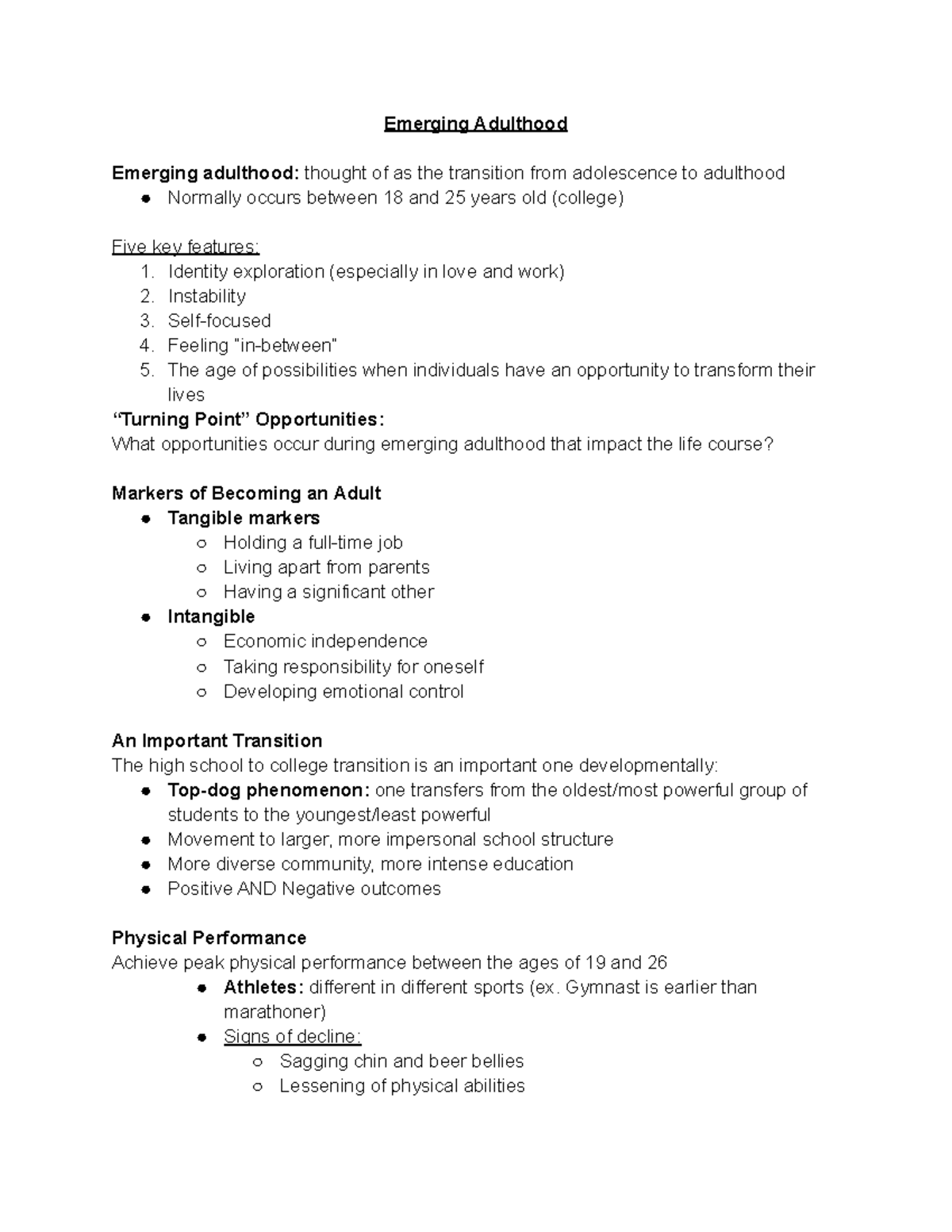 Adulthood notes 3 22 - Dr. Dorsche professor - Emerging Adulthood ...