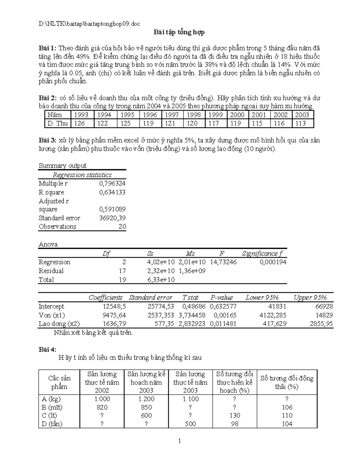 Baitaptonghop 09 - Bai tap tong hop mon nguyen li thong ke - B‡i tập ...