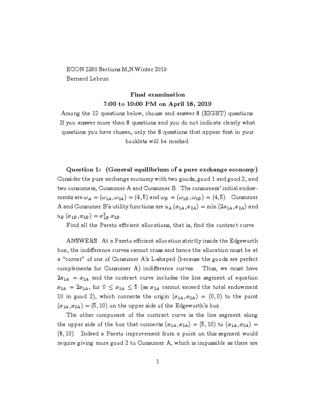 ECON 2350 Final Exam Winter 2019 - Studocu