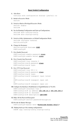 Basic Router Configuration - Prepared By: Prof. Dr. Md. Obaidur Rahman ...