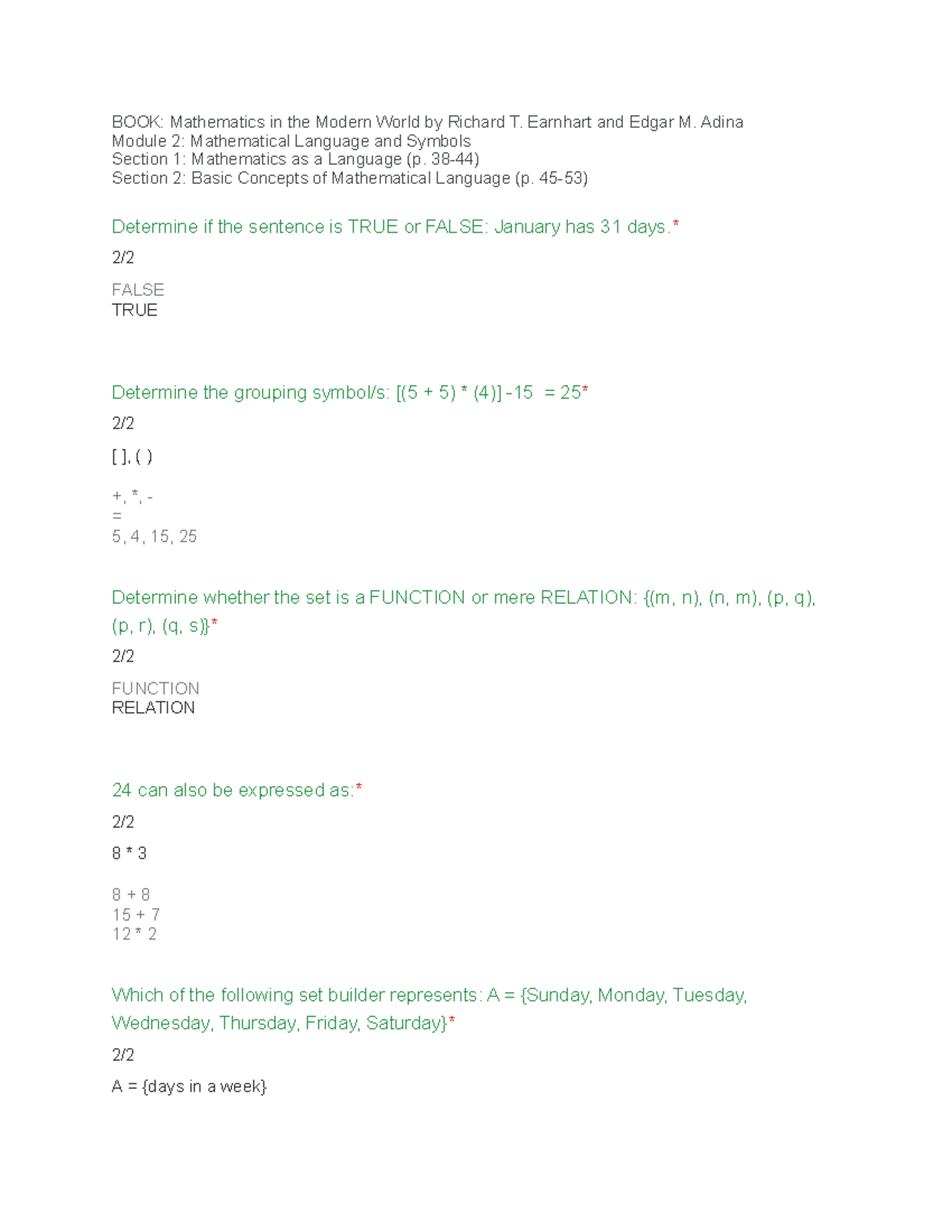 MMW WEEK 3 Module TEST - BOOK: Mathematics In The Modern World By ...