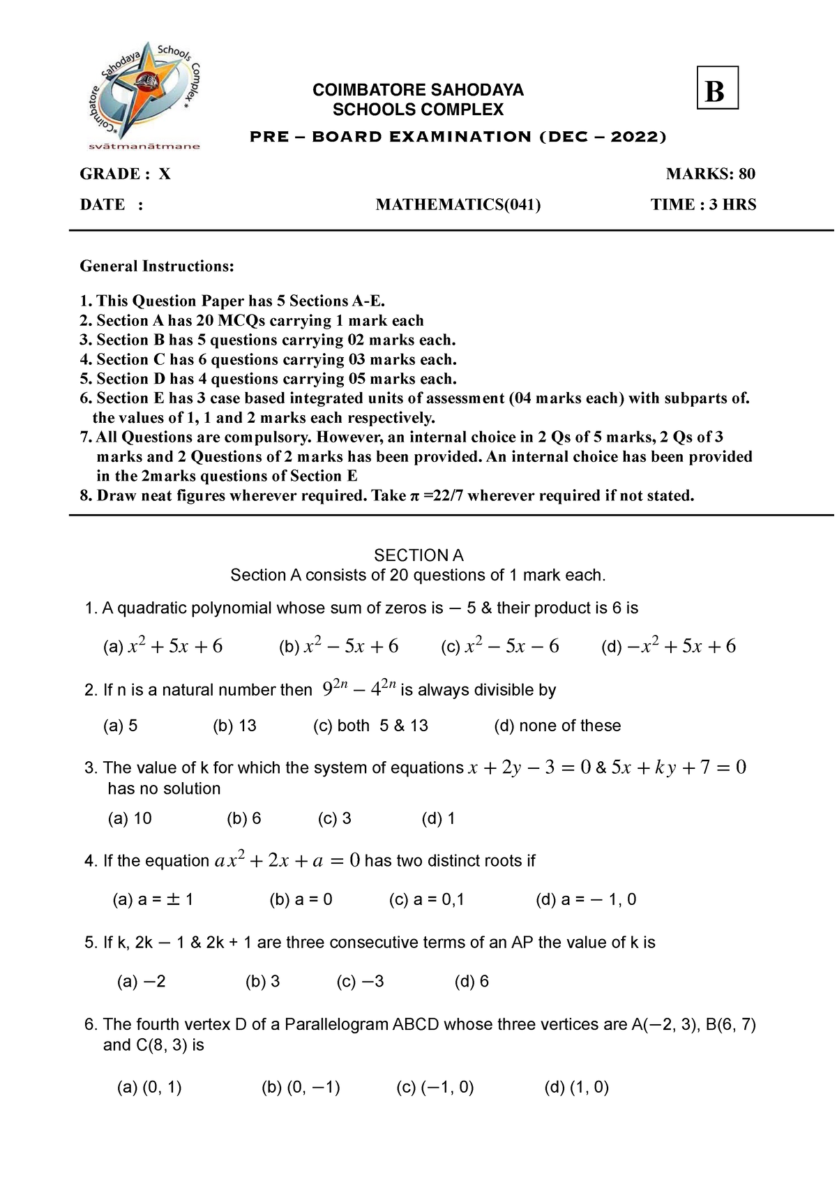 x-math-set-b-qp-cbe-ssc-dec-22-coimbatore-sahodaya-schools-complex