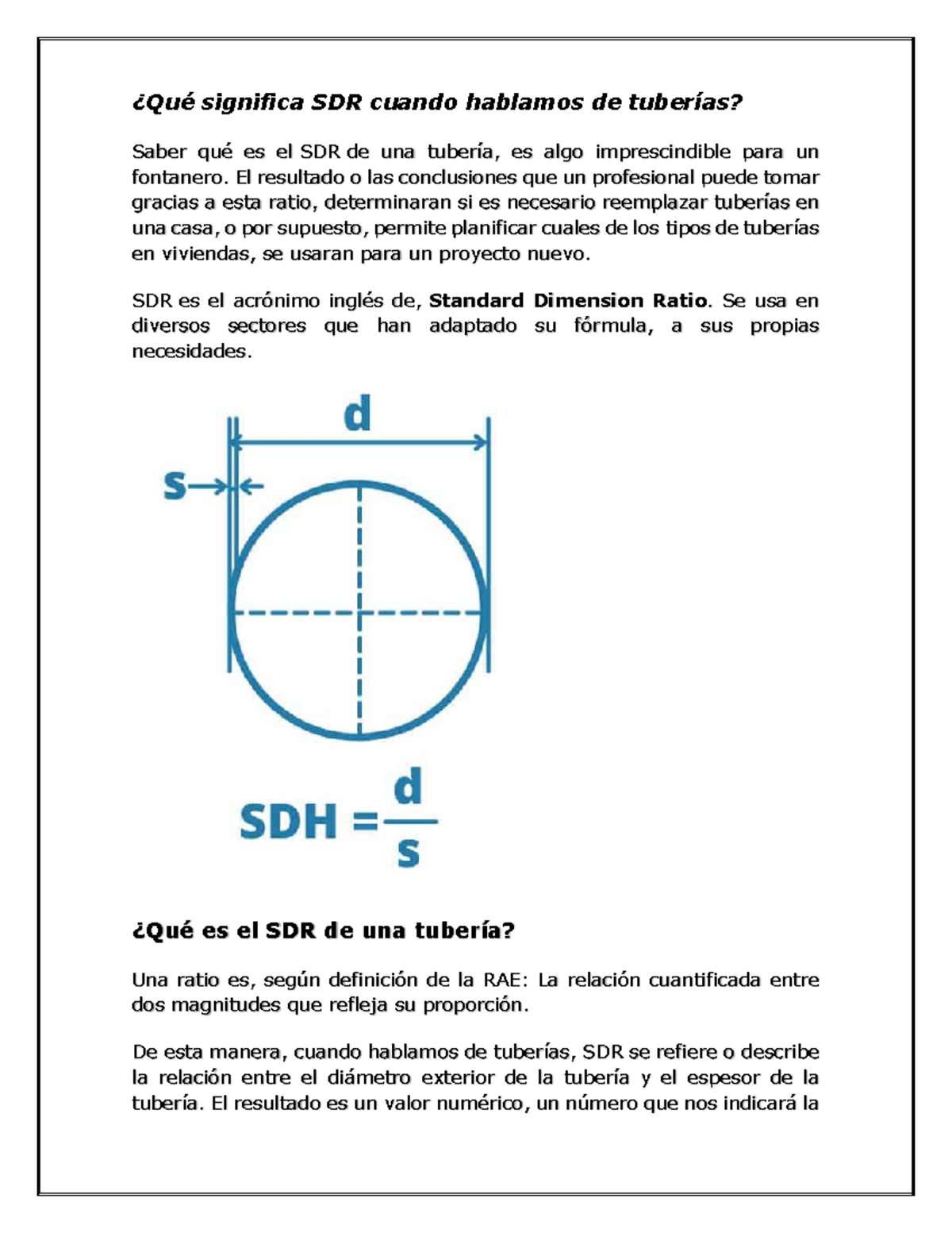 Qué significa SDR cuando hablamos de tuberías - ¿Qué significa SDR ...