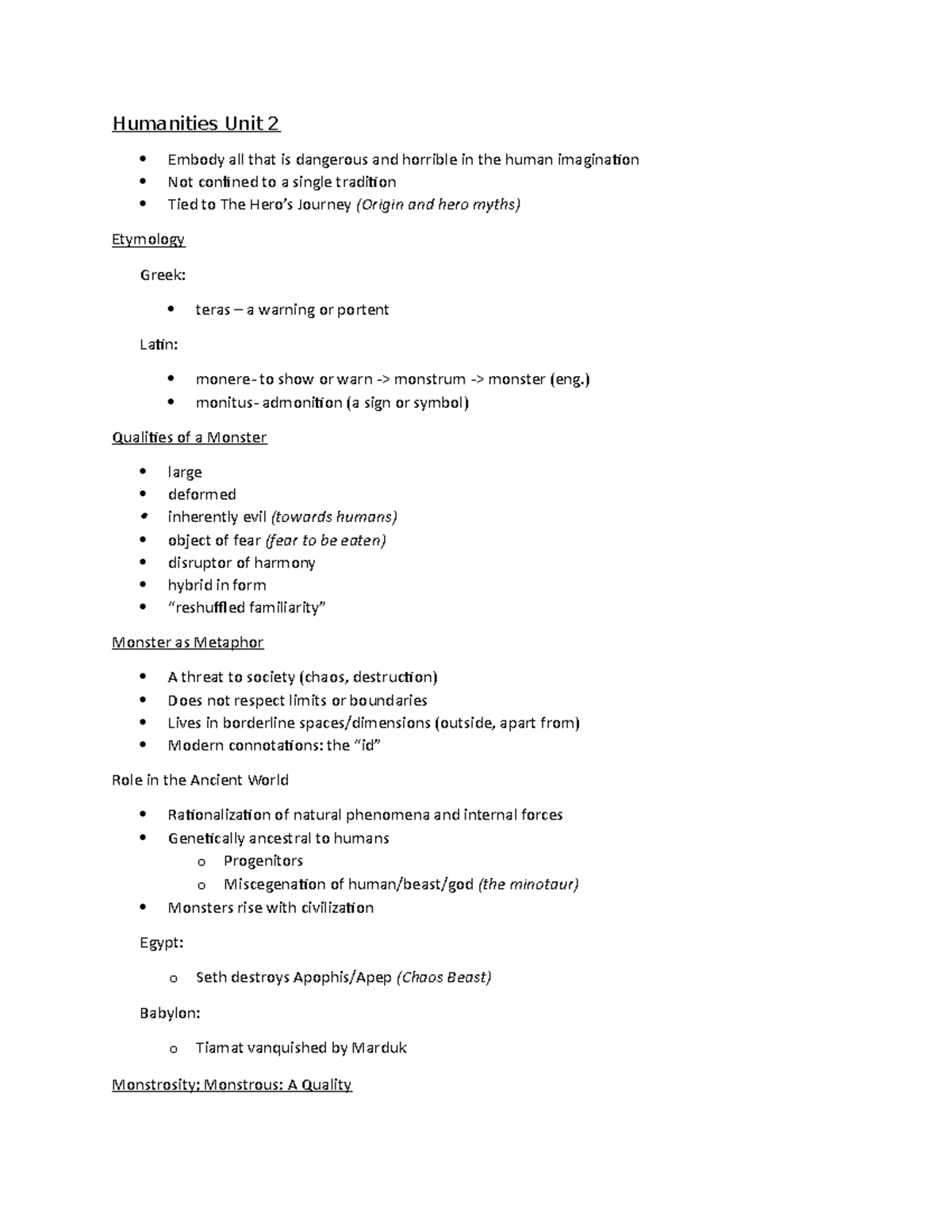 Humanities Unit 2 - ) monitus- admonition (a sign or symbol) Qualities ...