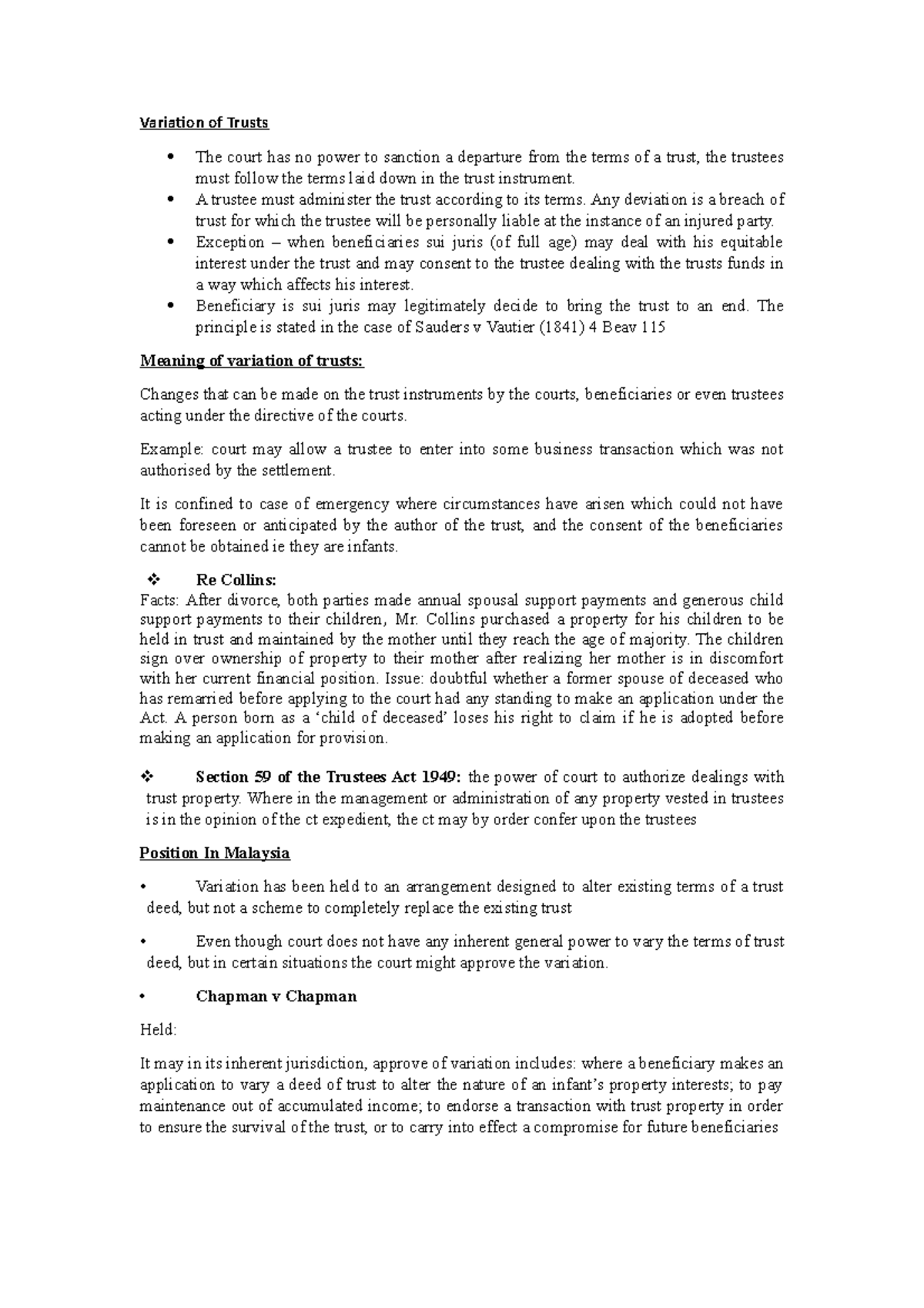 Chapter-4 Variation of Trusts - Variation of Trusts The court has no ...