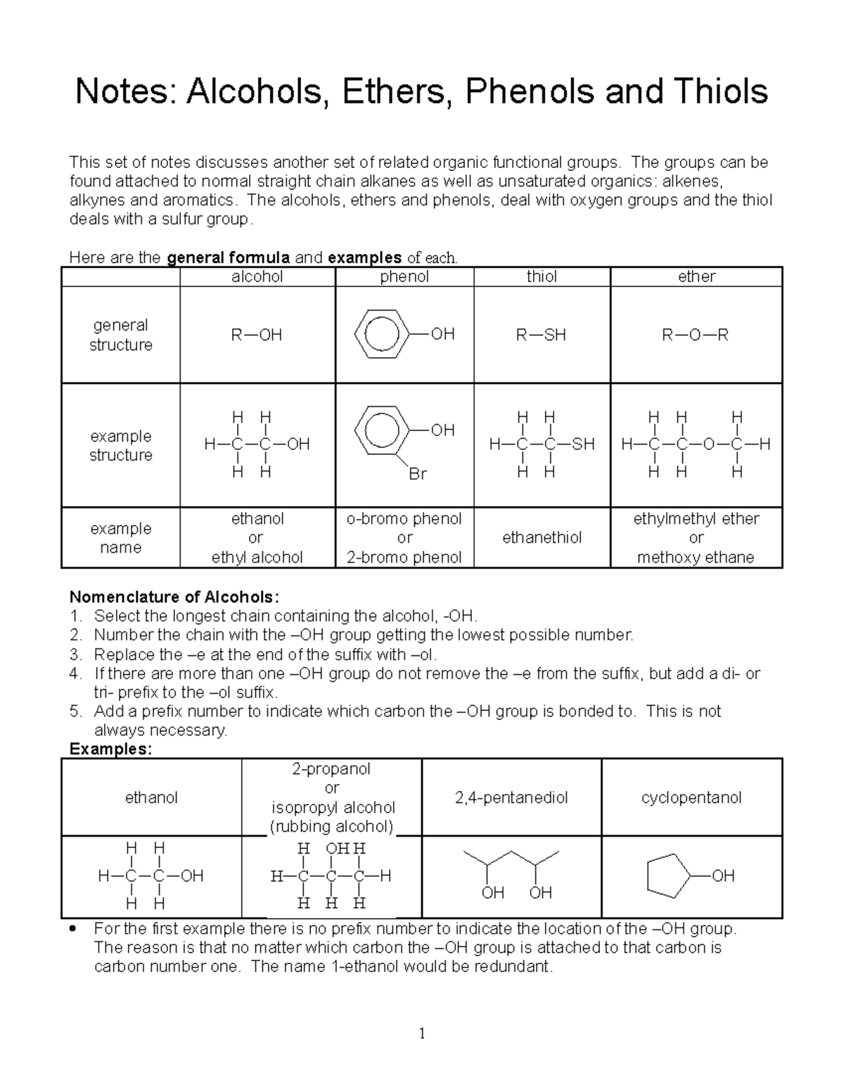 Alcohol, Ether, Phenol, Thiol - Notes: Alcohols, Ethers, Phenols And ...