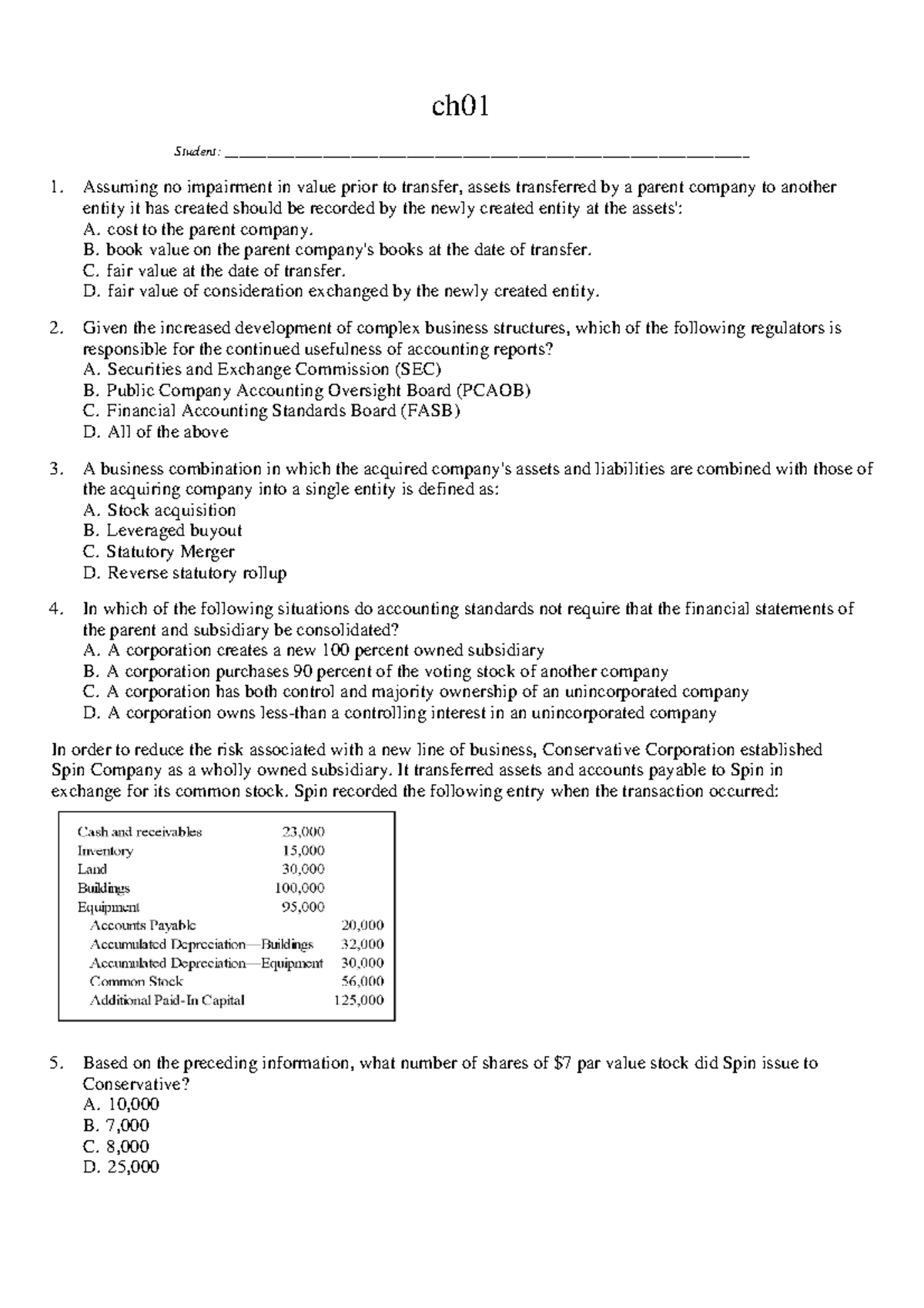 Chapter 1 Test Bank Advanced Accounting Baker - Ch _Student: - Studocu