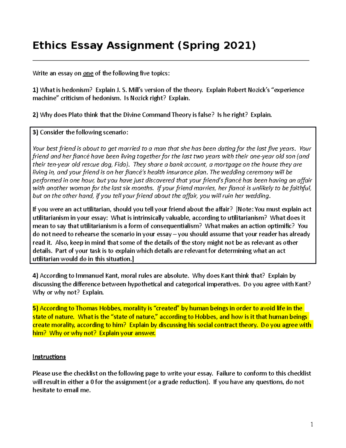 Ethics Essay Spring 2021 - Ethics Essay Assignment (Spring 2021) - Studocu