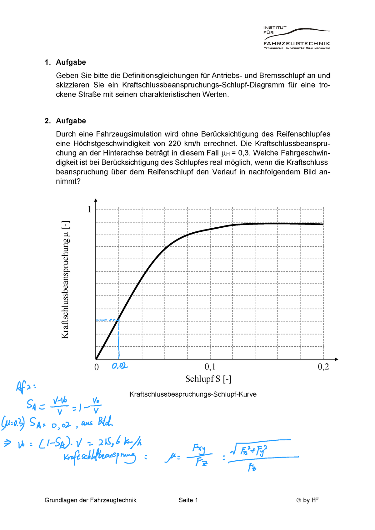 GFT Übung - Grundlagen Der Fahrzeugtechnik Seite 1 By IfF Aufgabe Geben ...