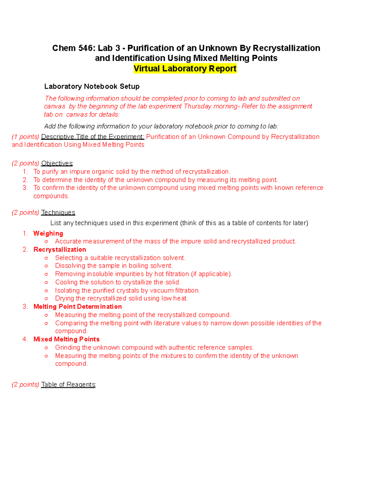 Lab 3 Prelab - .cn - Chem 546: Lab 3 - Purification of an Unknown By ...