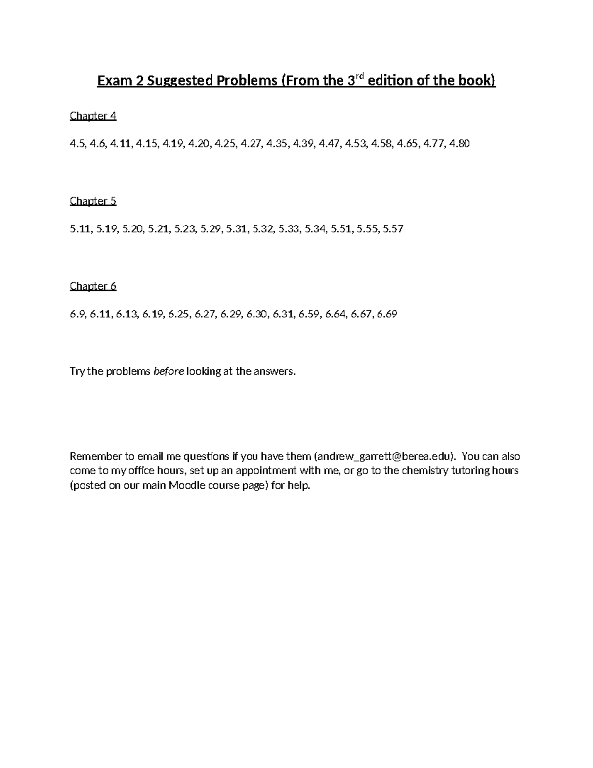 Exam 2 Suggested Problems - Exam 2 Suggested Problems (From The 3 Rd ...