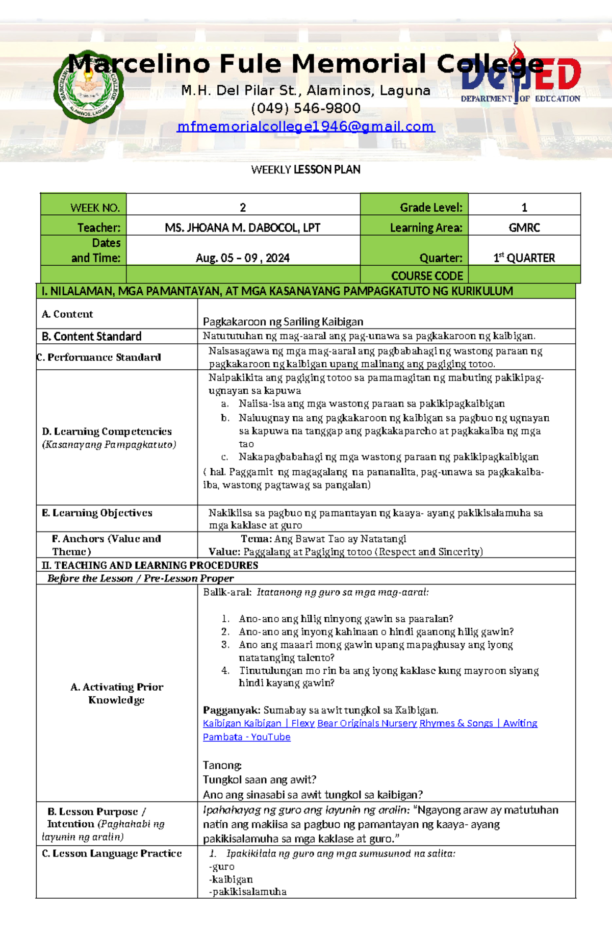 WEEK-2-GMRC - Lectures notes - Marcelino Fule Memorial College M. Del ...