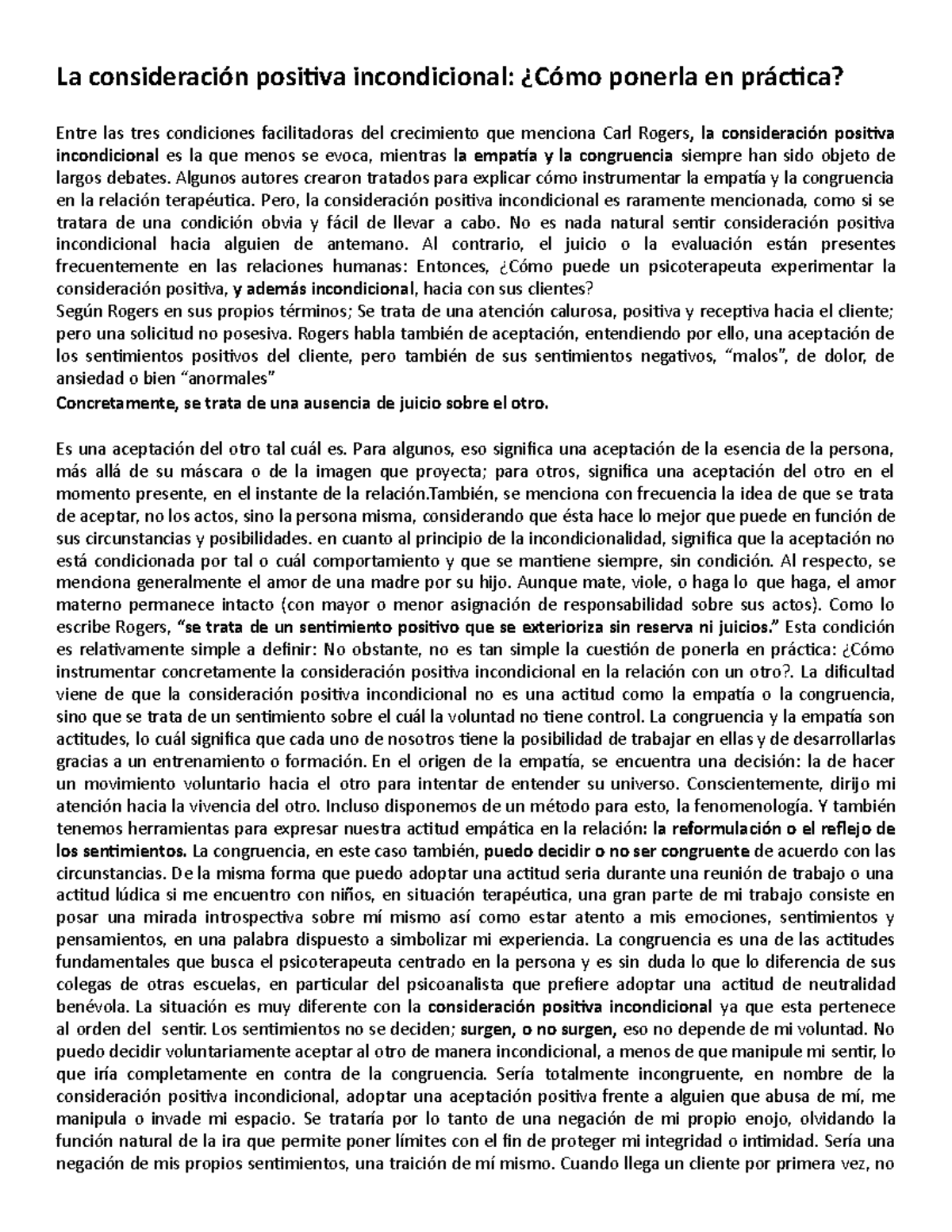 Consideracion positiva - La consideración positiva incondicional: ¿Cómo ...