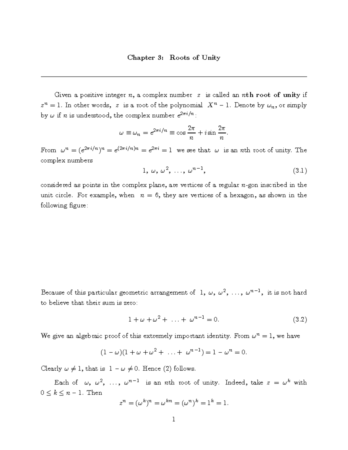 Roots of Unity - Chapter 3: Roots of Unity Given a positive integer n ...