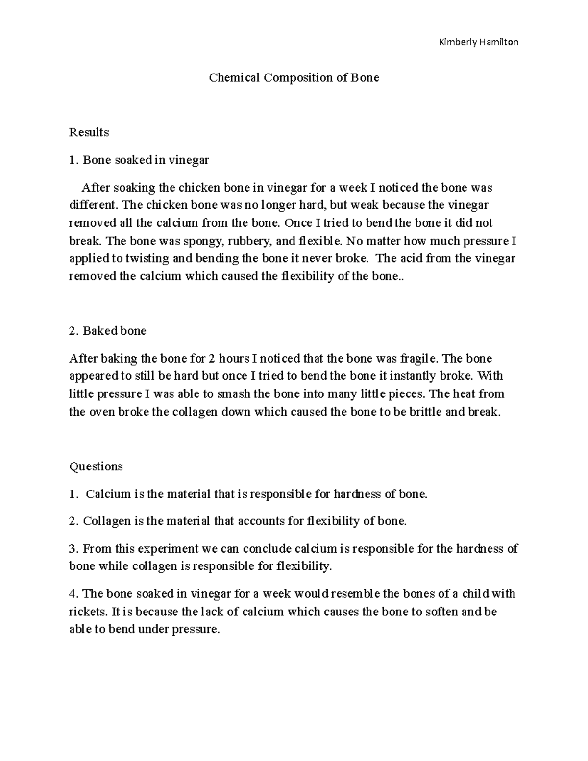 Kimberly Hamilton Chicken Leg Dissection Experiment Biol 2010 Studocu