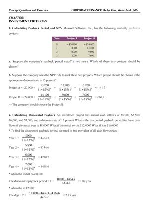 Chapter 2 Exercises - CF2 - 1 Questions And Exercises CHAPTER 2 CAPITAL ...