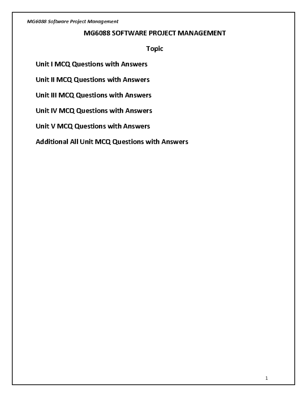 Software Project Management Multiple Choice - MG6088 Software Project ...