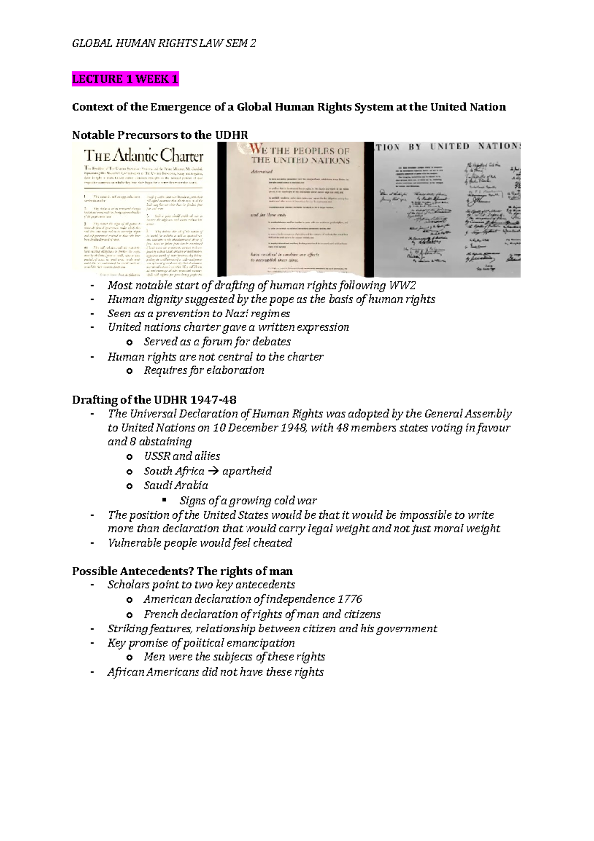 GHRL SEM 2 - lecture notes - LECTURE 1 WEEK 1 Context of the Emergence ...