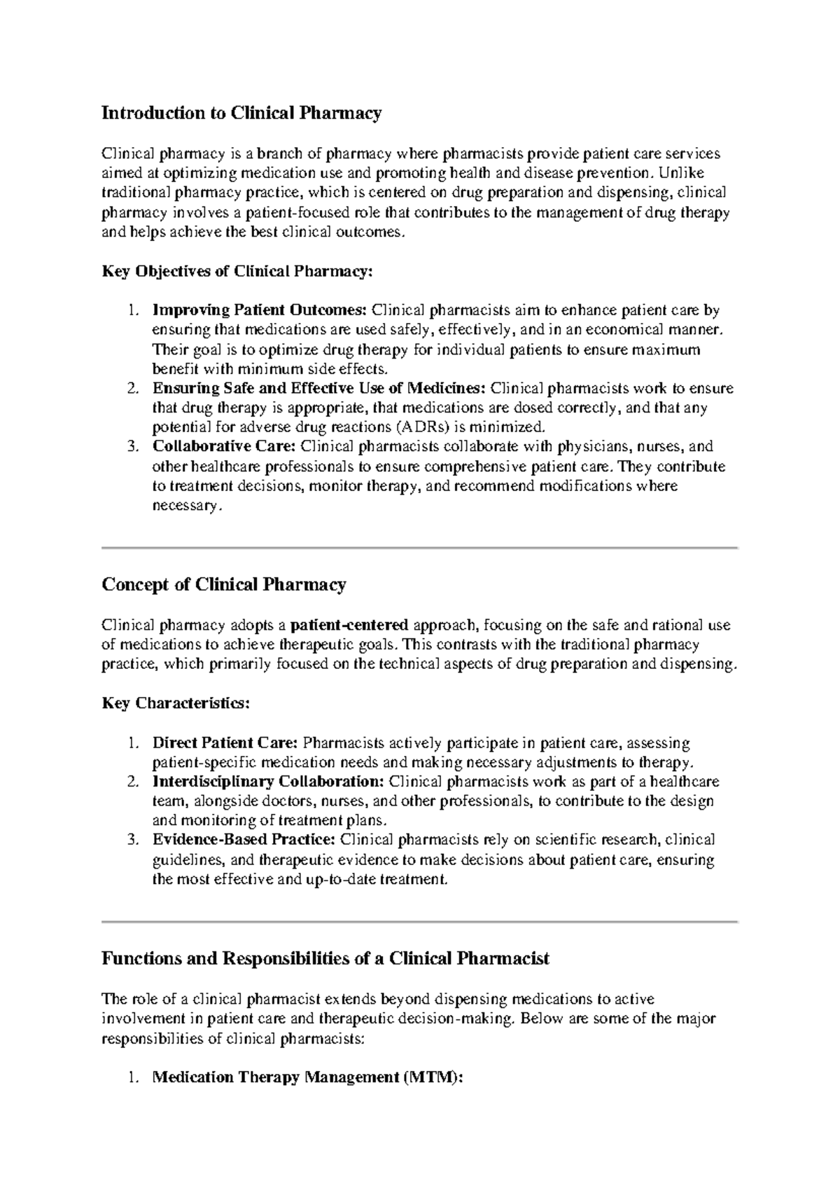 Clinical pharmacy - Introduction to Clinical Pharmacy Clinical pharmacy ...