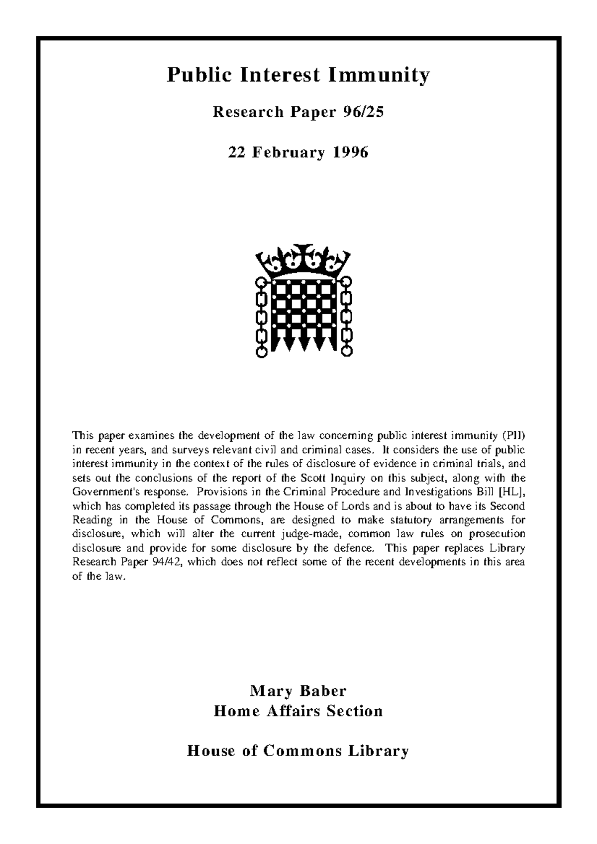 Public Interest Immunity On Procedure To Claim Immunity - Public ...
