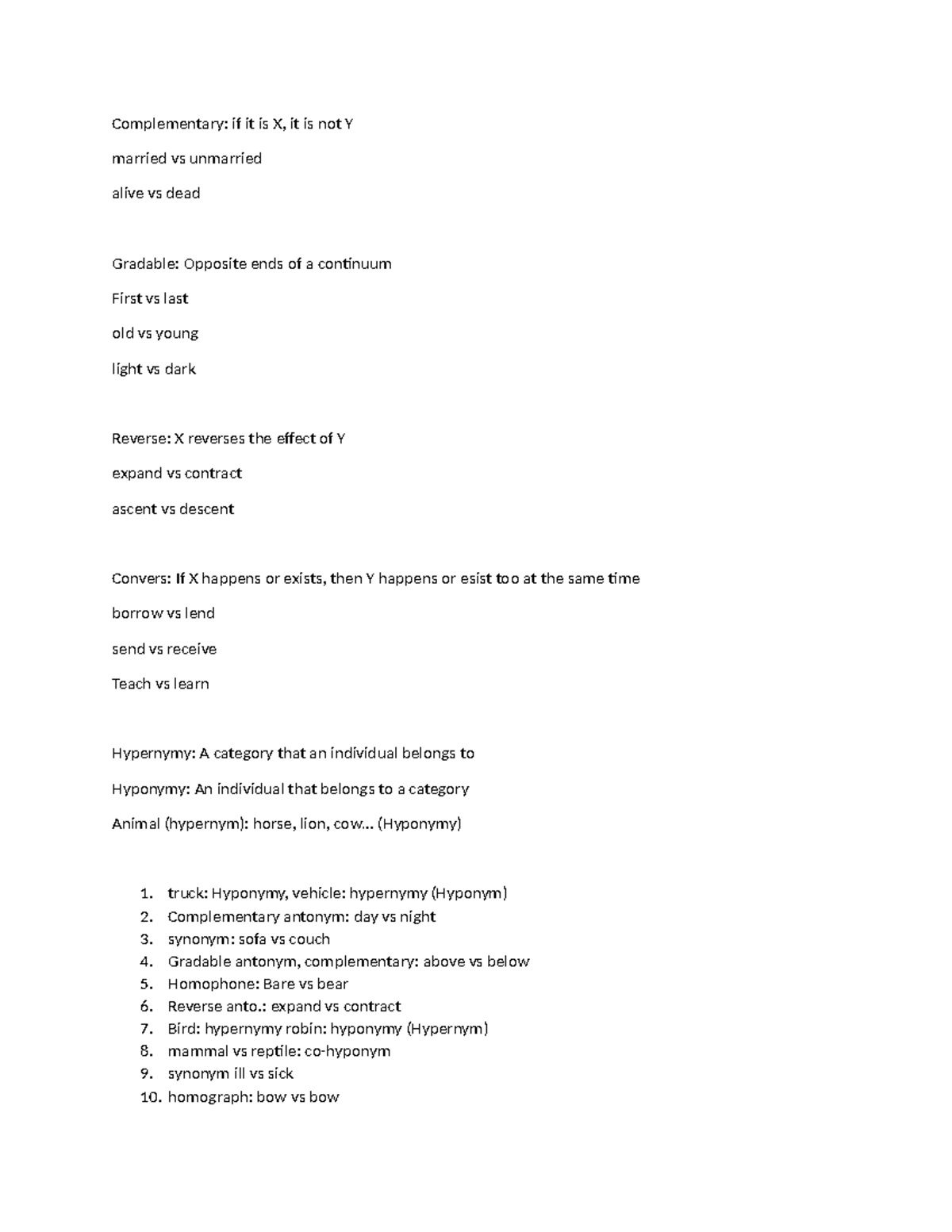 Notes semantics - Complementary: if it is X, it is not Y married vs ...