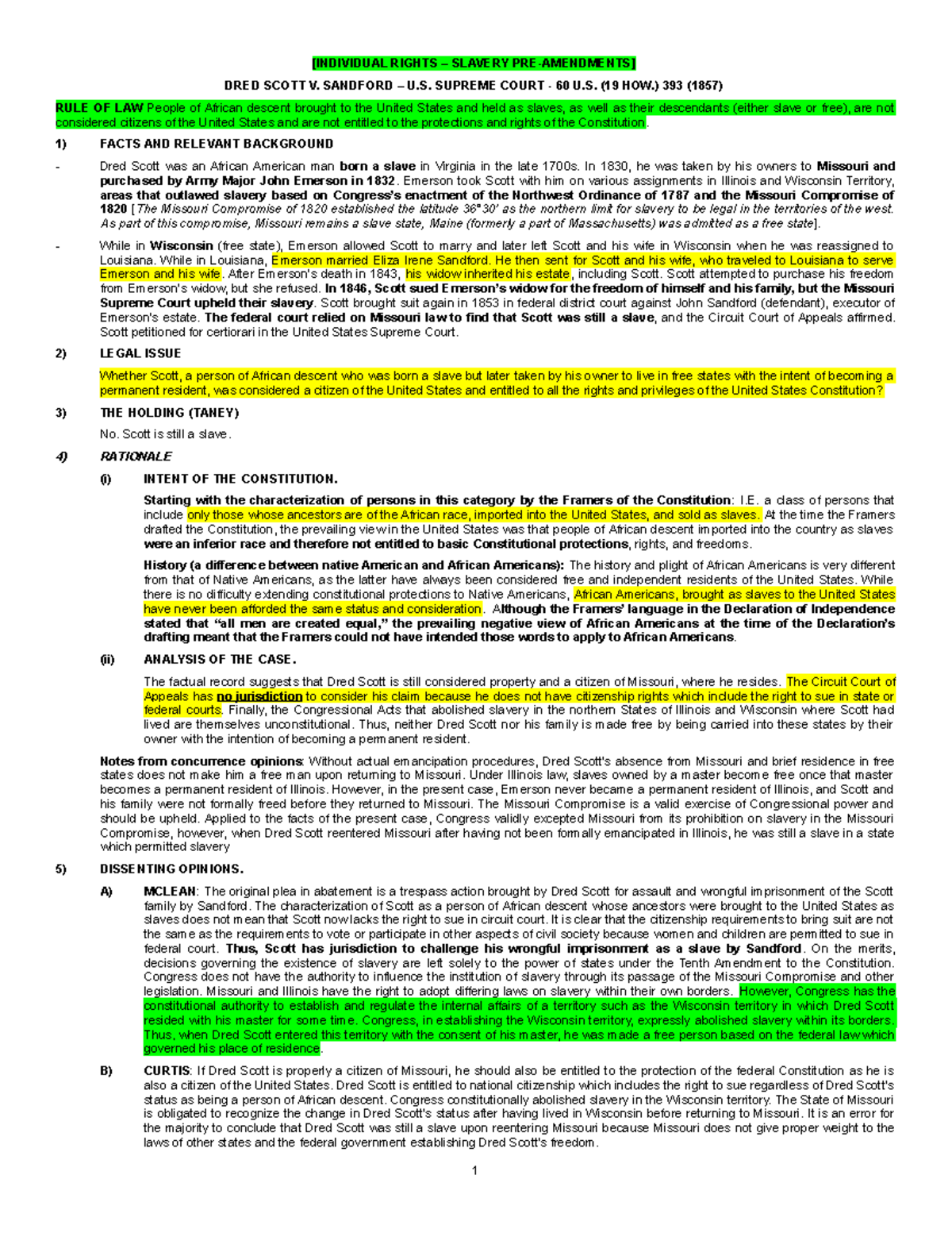 Individual Right Conlaw Case Brief Dred Scott V Sandford Slavery Individual Right Conlaw Case Brief Dred Scott V Sandford Slavery