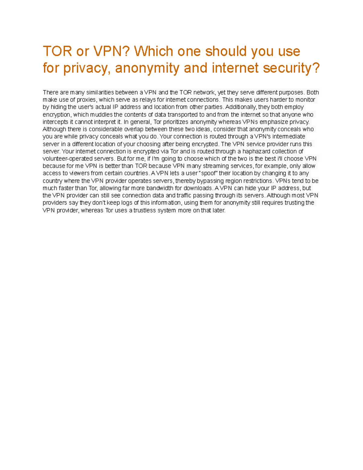 TOR or VPN - This is my activity. - TOR or VPN? Which one should you ...