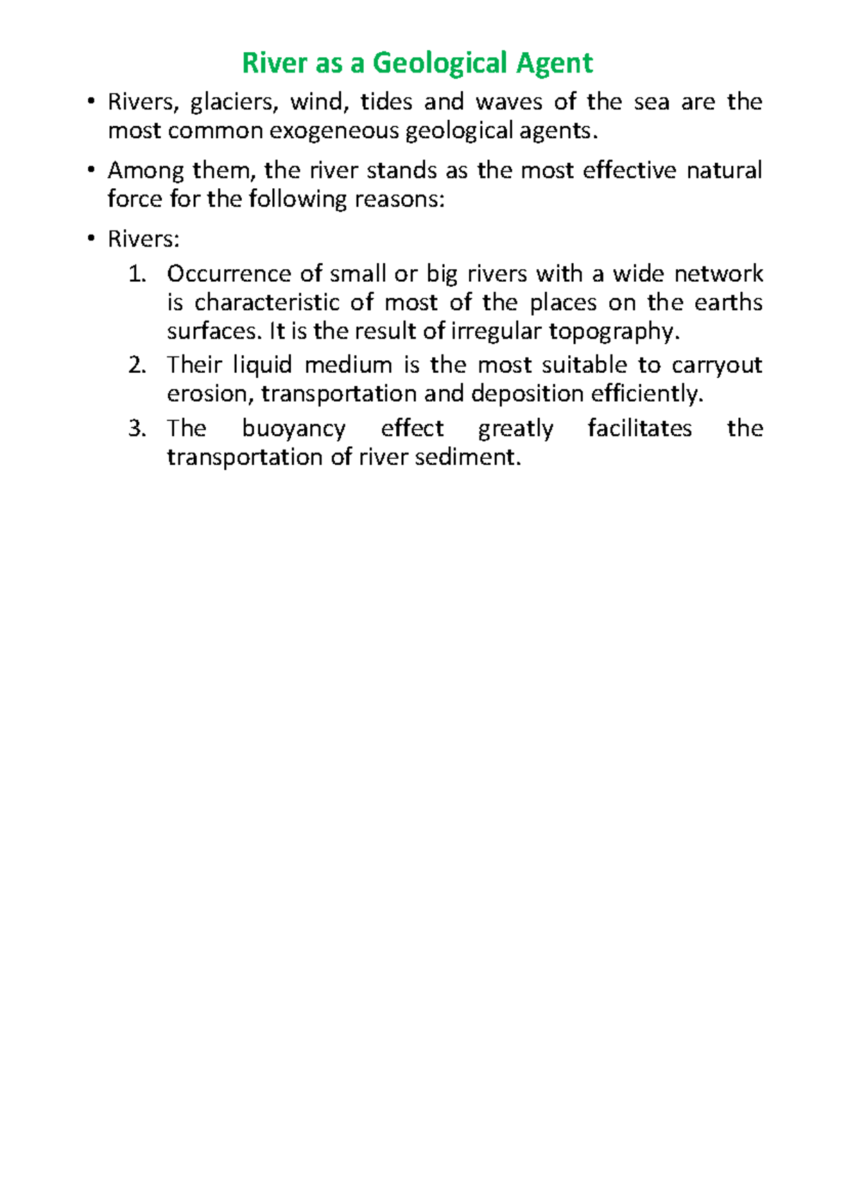 Eg2 - Notes - River as a Geological Agent • Rivers, glaciers, wind ...