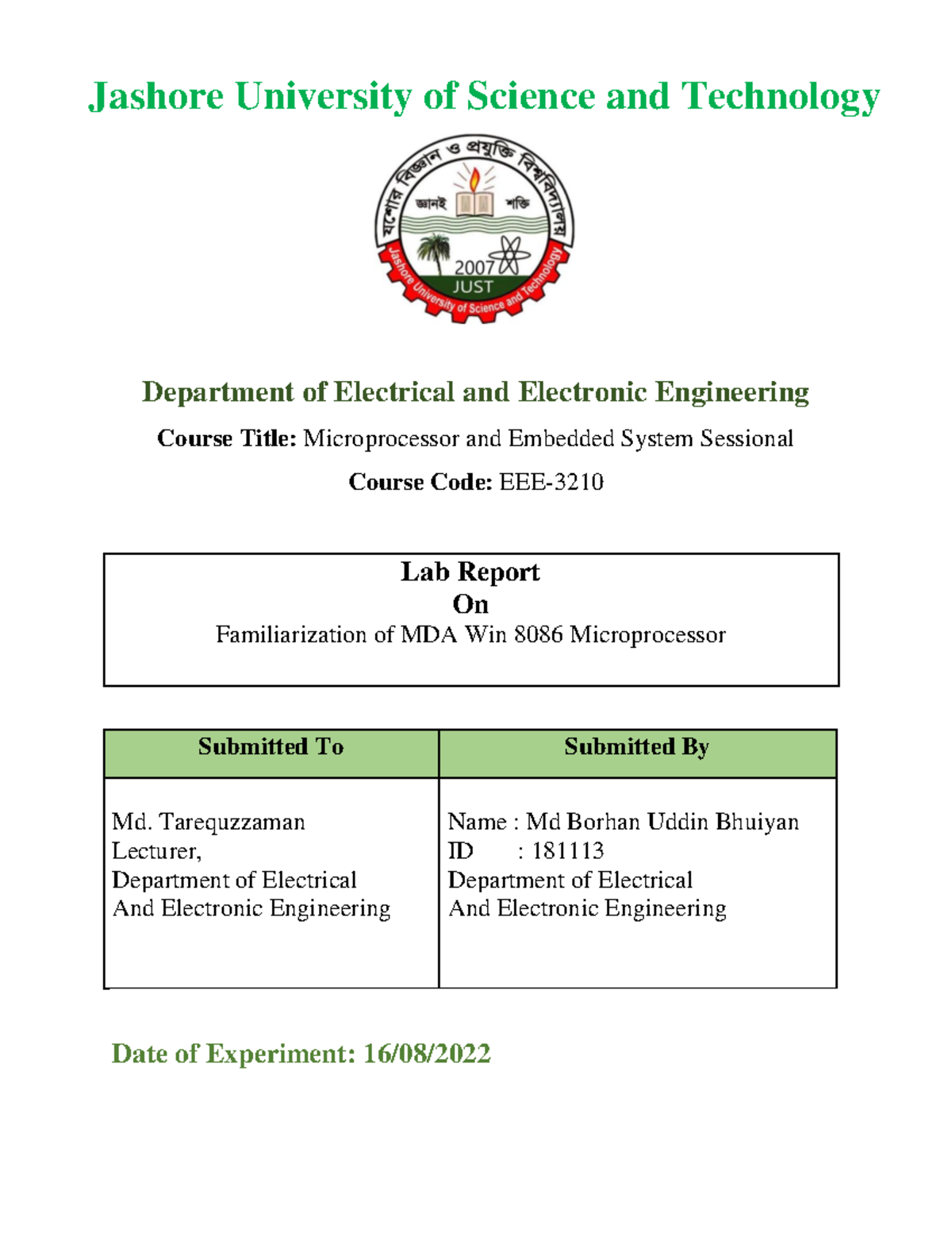 Lab Report 1 Familiarization of MDA Win 8086 Microprocessor