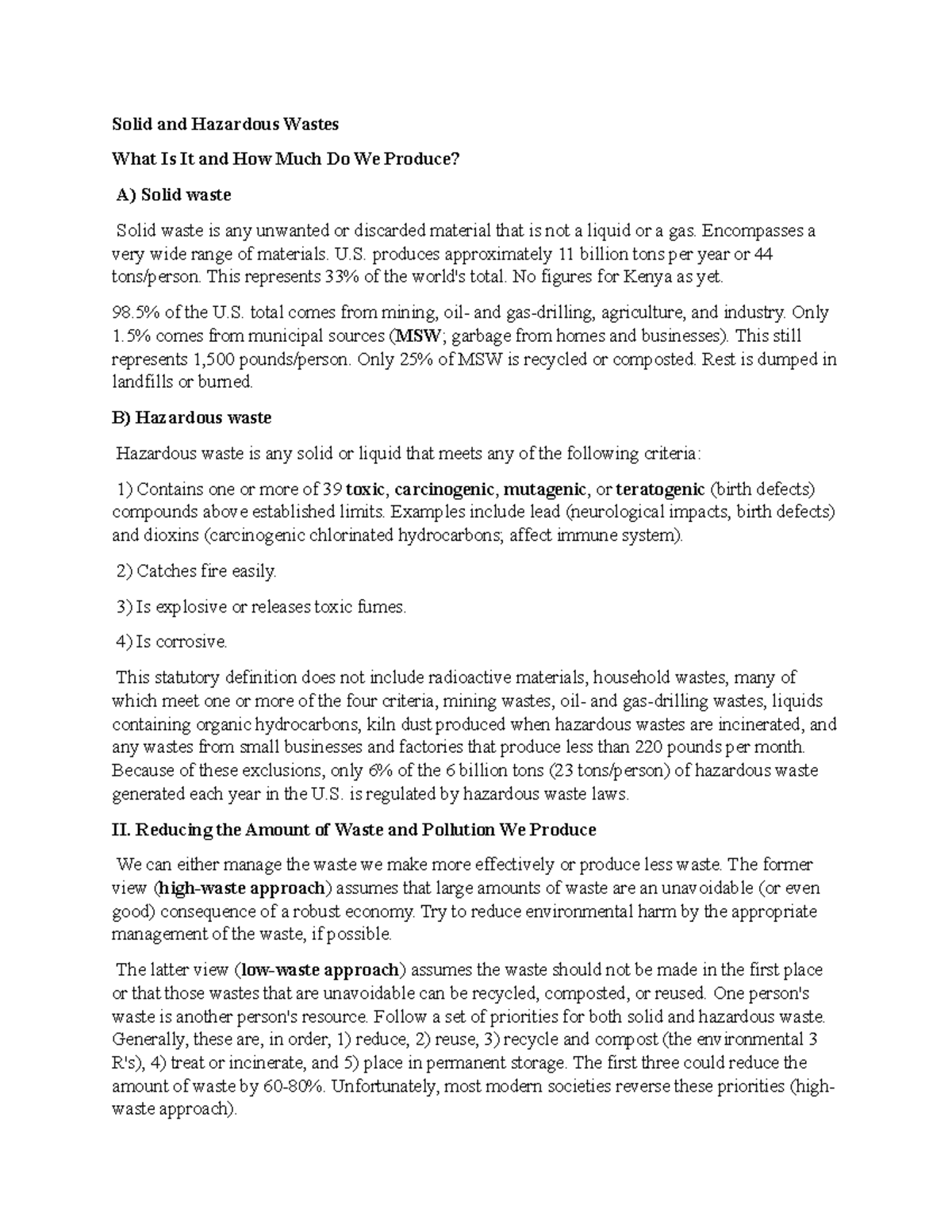 9. Solid and Hazardous Wastes Solid and Hazardous Wastes What Is It