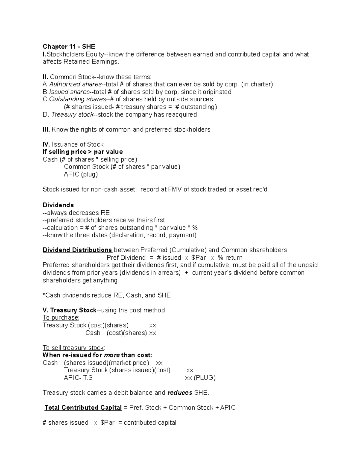 ACCT 229 Chapter 11 Lecture Notes - Chapter 11 - SHE I. Stockholders ...