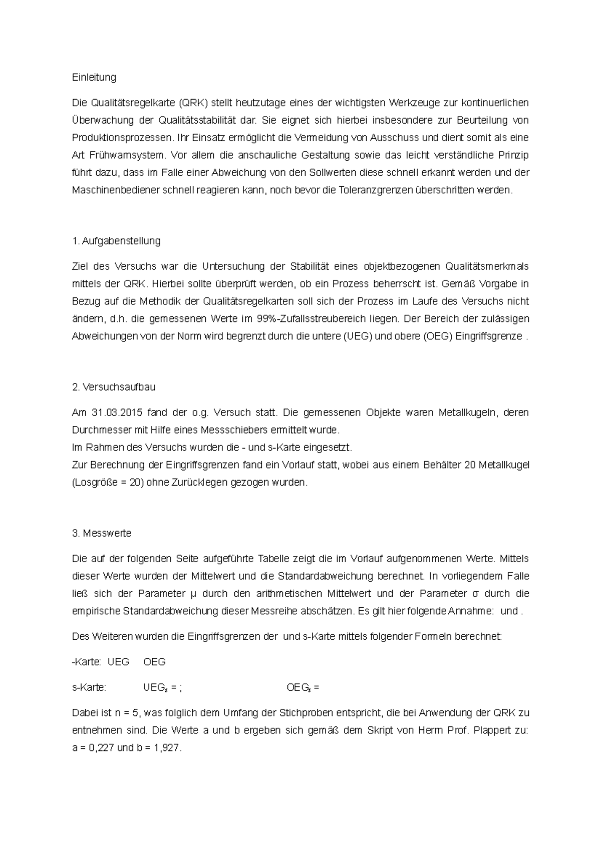 QM Bericht 1 mod - Einleitung Die Qualitätsregelkarte (QRK) stellt ...