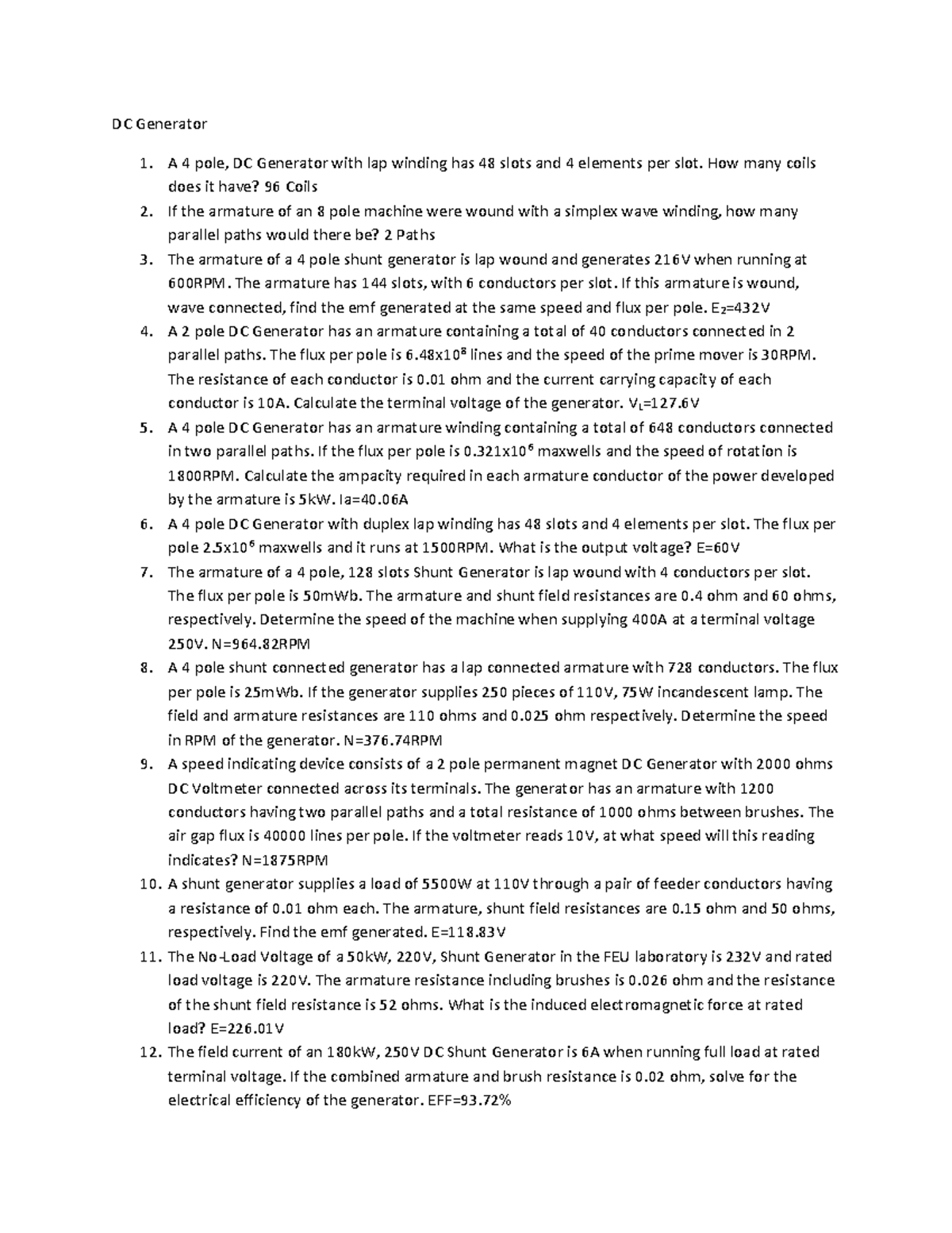 DCGeneratorActivity DC Generator A 4 pole, DC Generator with lap