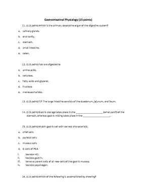 Renal Physiology Quiz - BME 313 – Homework 12 Due Sunday, October 30 ...