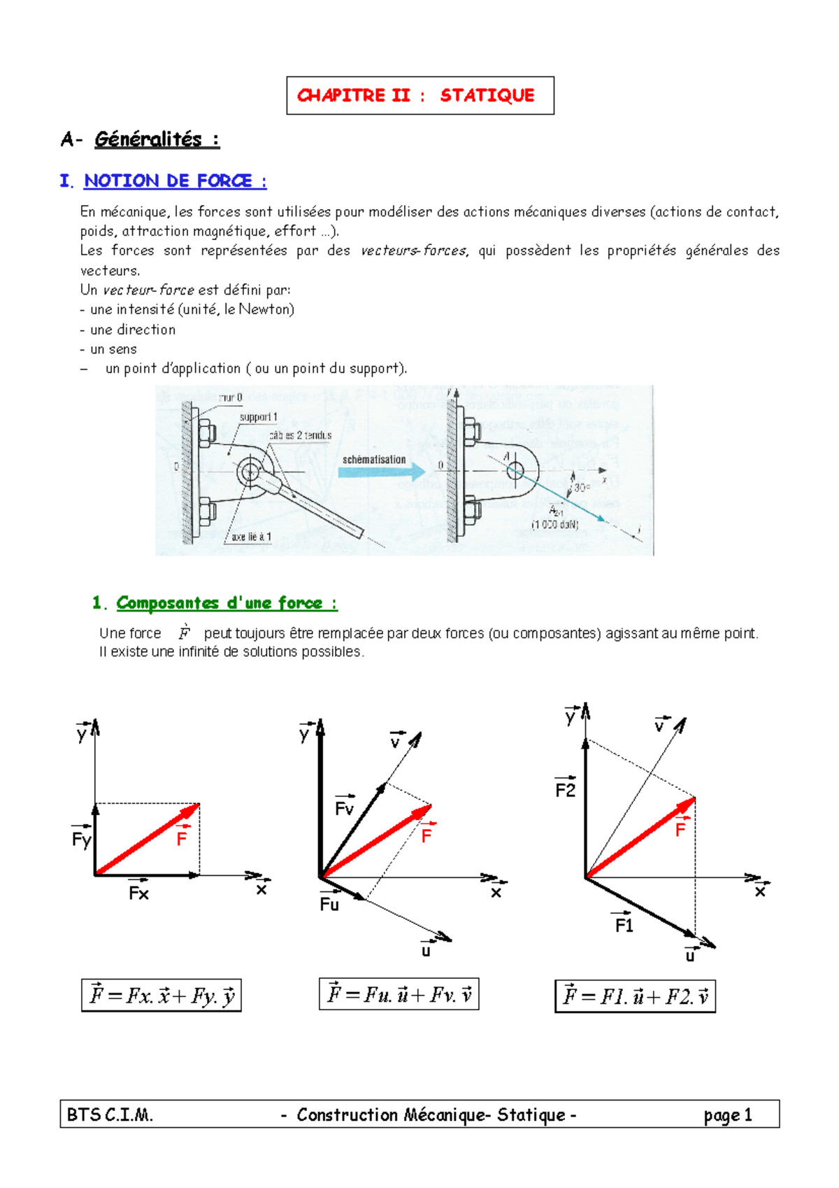 Ch2 statique - CHAPITRE II : STATIQUE A- Généralités : I. NOTION DE ...