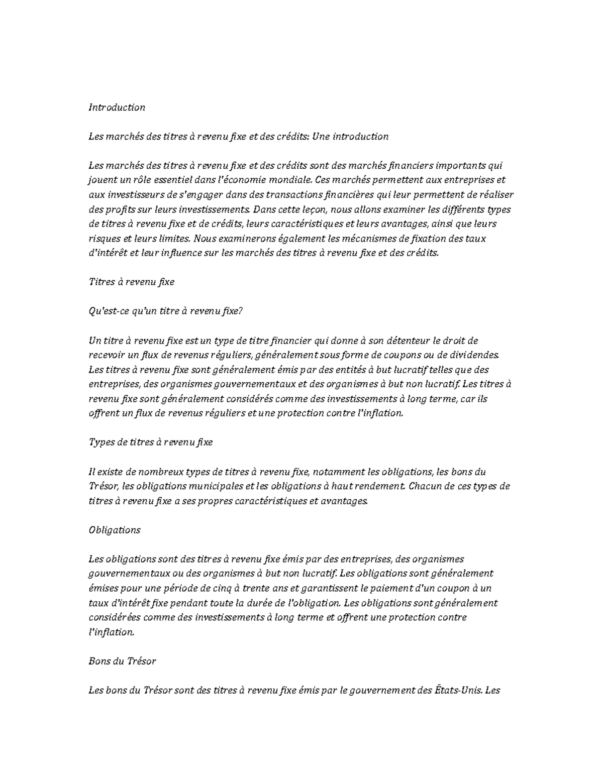 Fixed Income Securities And Credit Markets Note Study Introduction