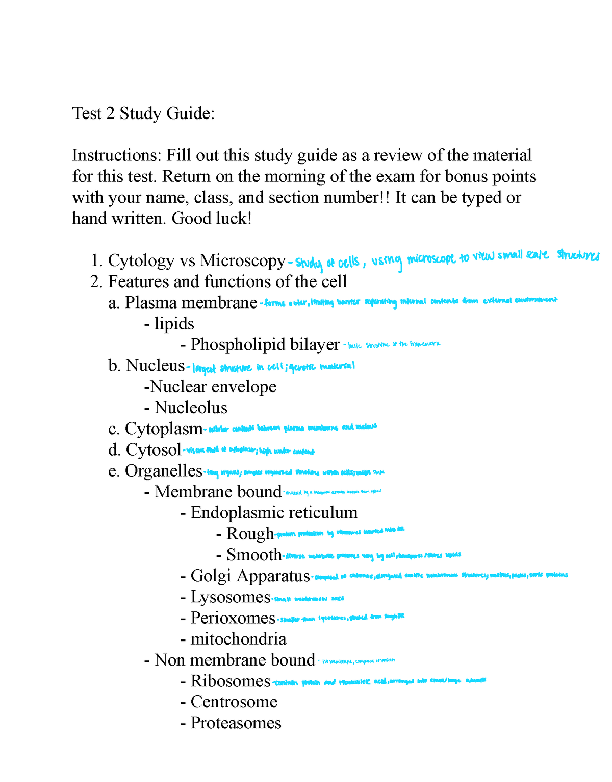 Test 2 Study Guide - Test 2 Study Guide: Instructions: Fill Out This ...