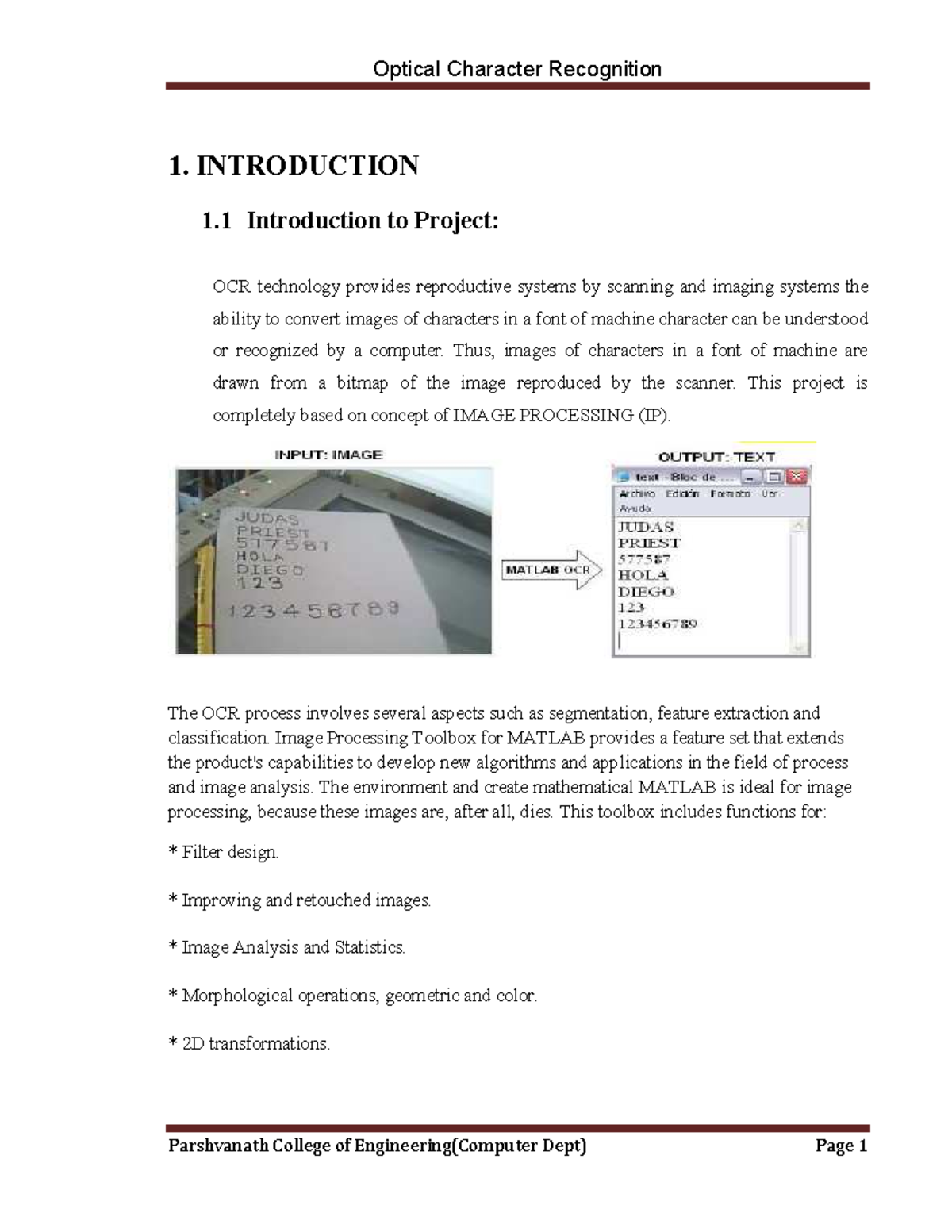 Optical character recognition project report - - Studocu
