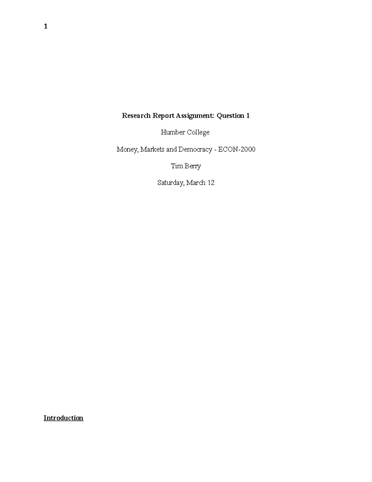 ECON-2000 (Reshearch Report Assignment) - Research Report Assignment ...
