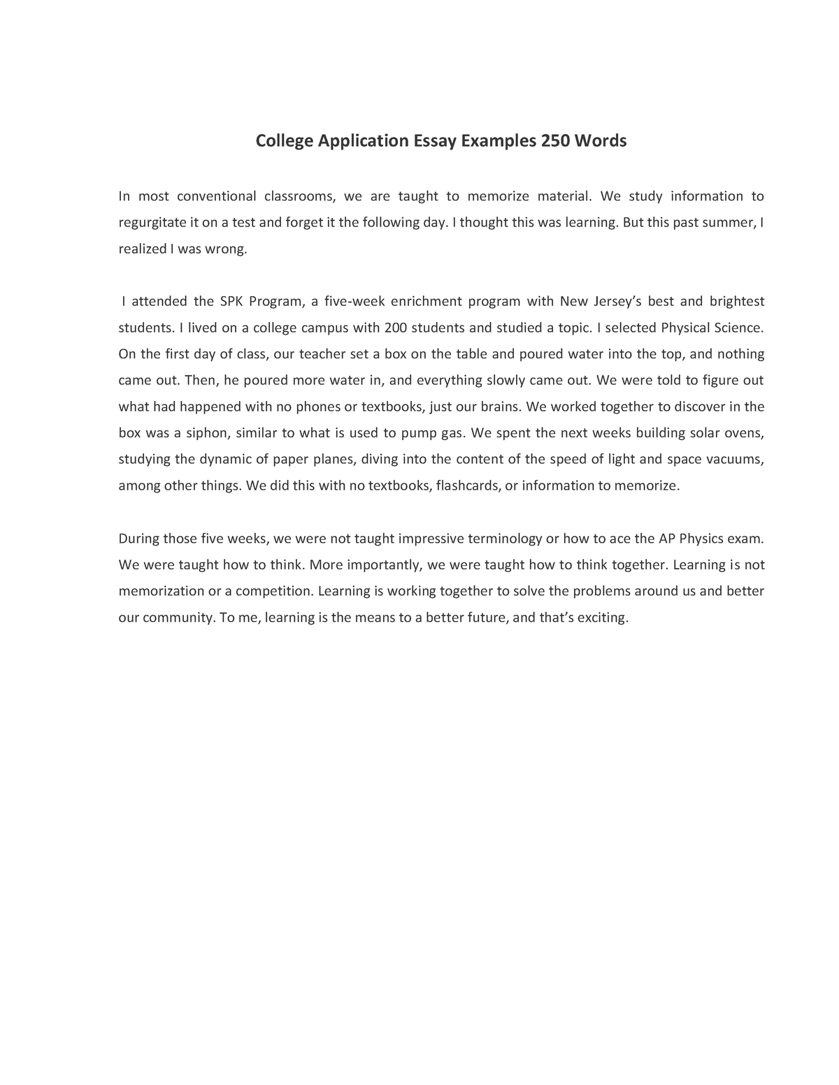 250 word essay for college admission