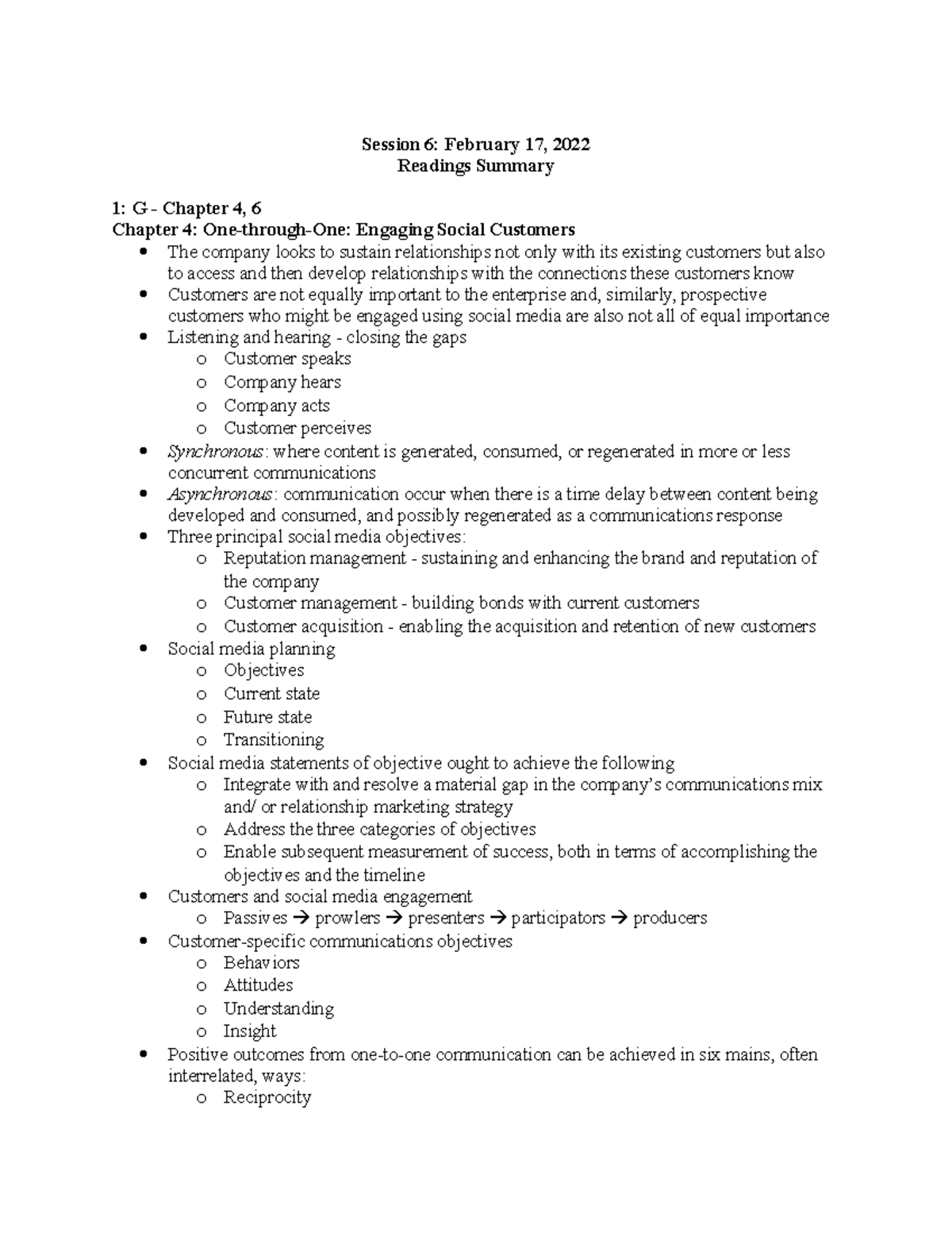 Session 6 - Textbook Readings Assigned Notes - Session 6: February 17 ...