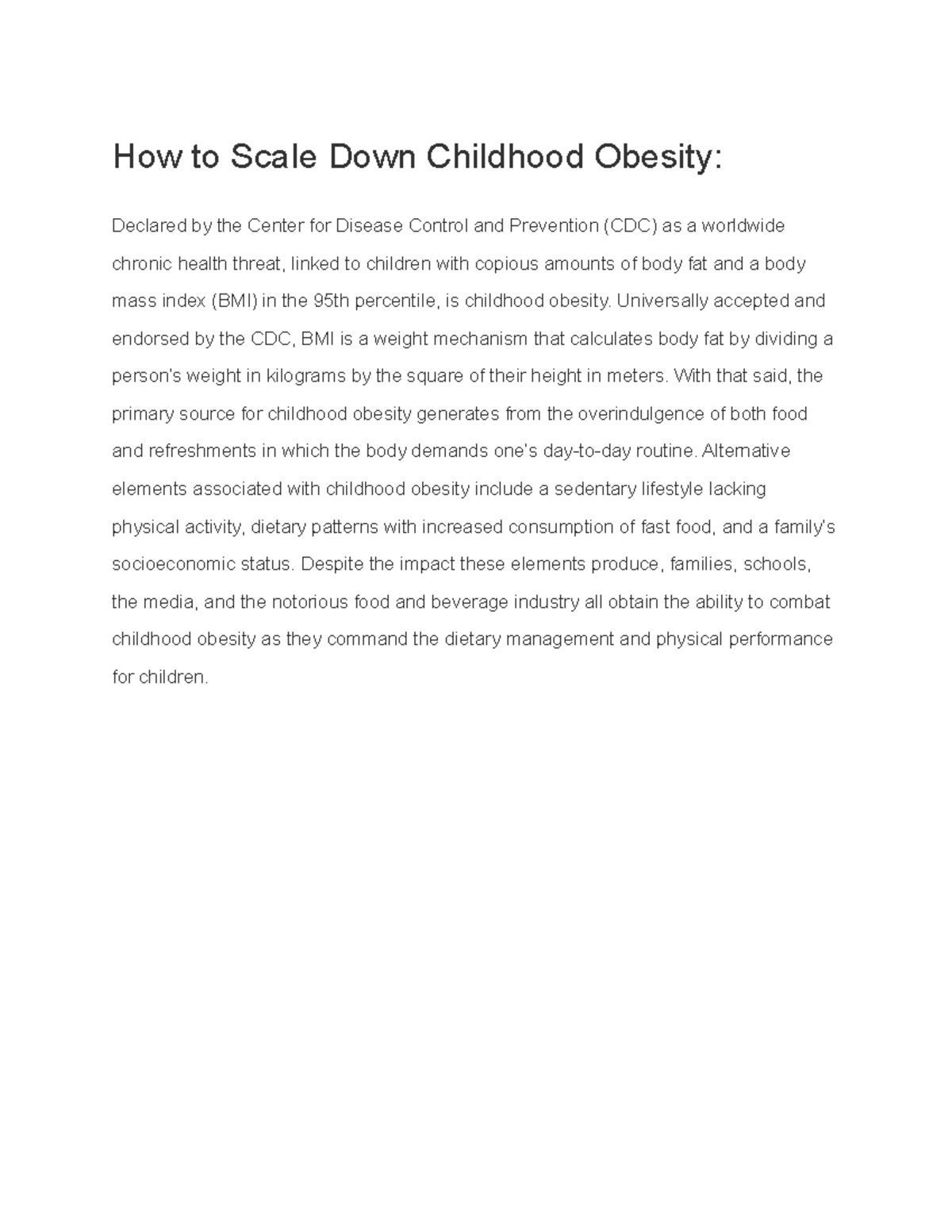 How to Scale Down Childhood Obesity How to Scale Down Childhood