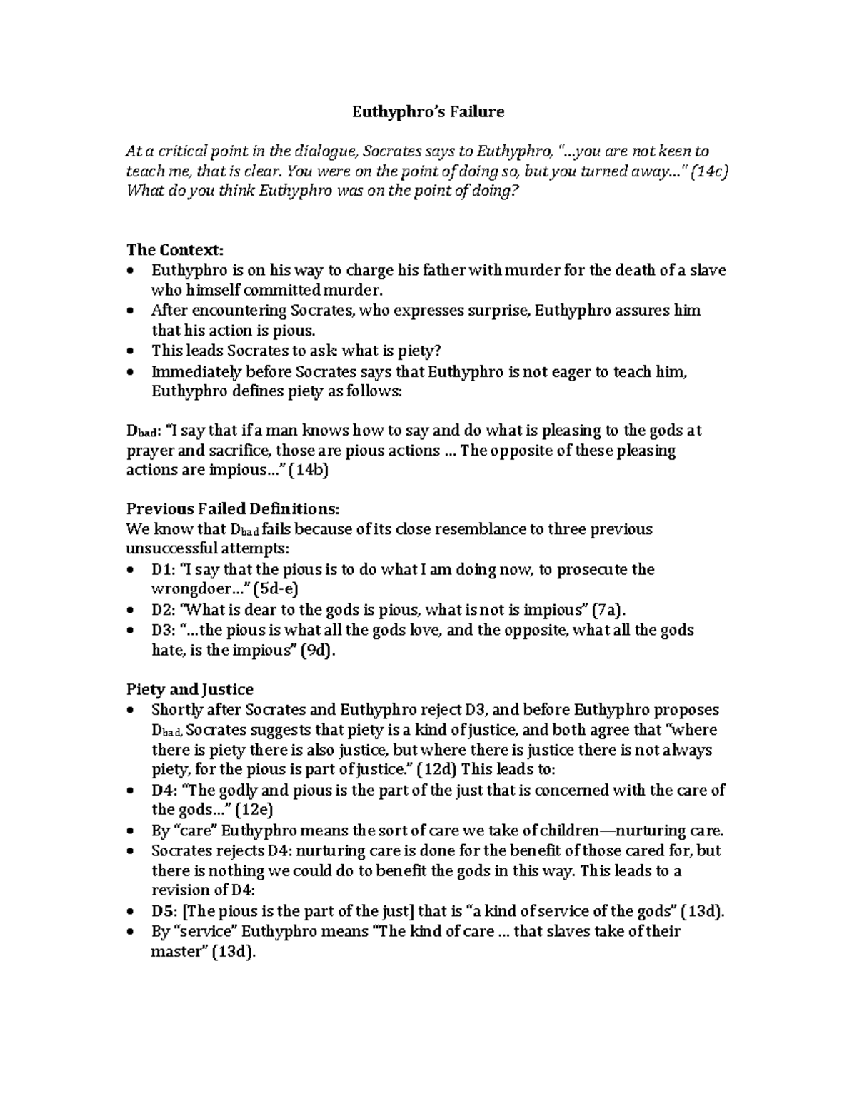 Sample Handout - Assignment Requirement - Euthyphro’s Failure At a ...